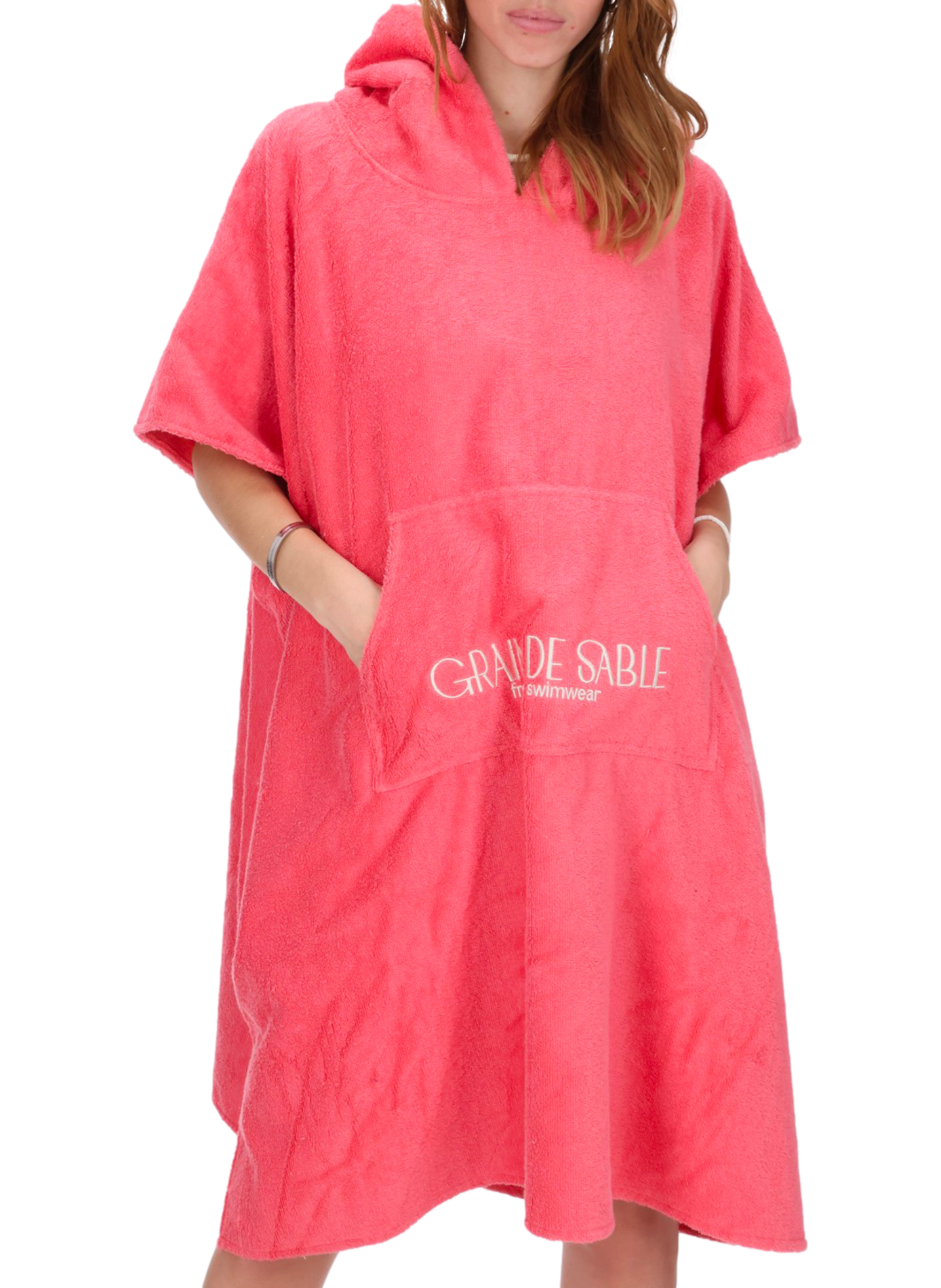 Poncho de playa con capucha de algodón mezclado. GRAIN DE SABLE Rosa