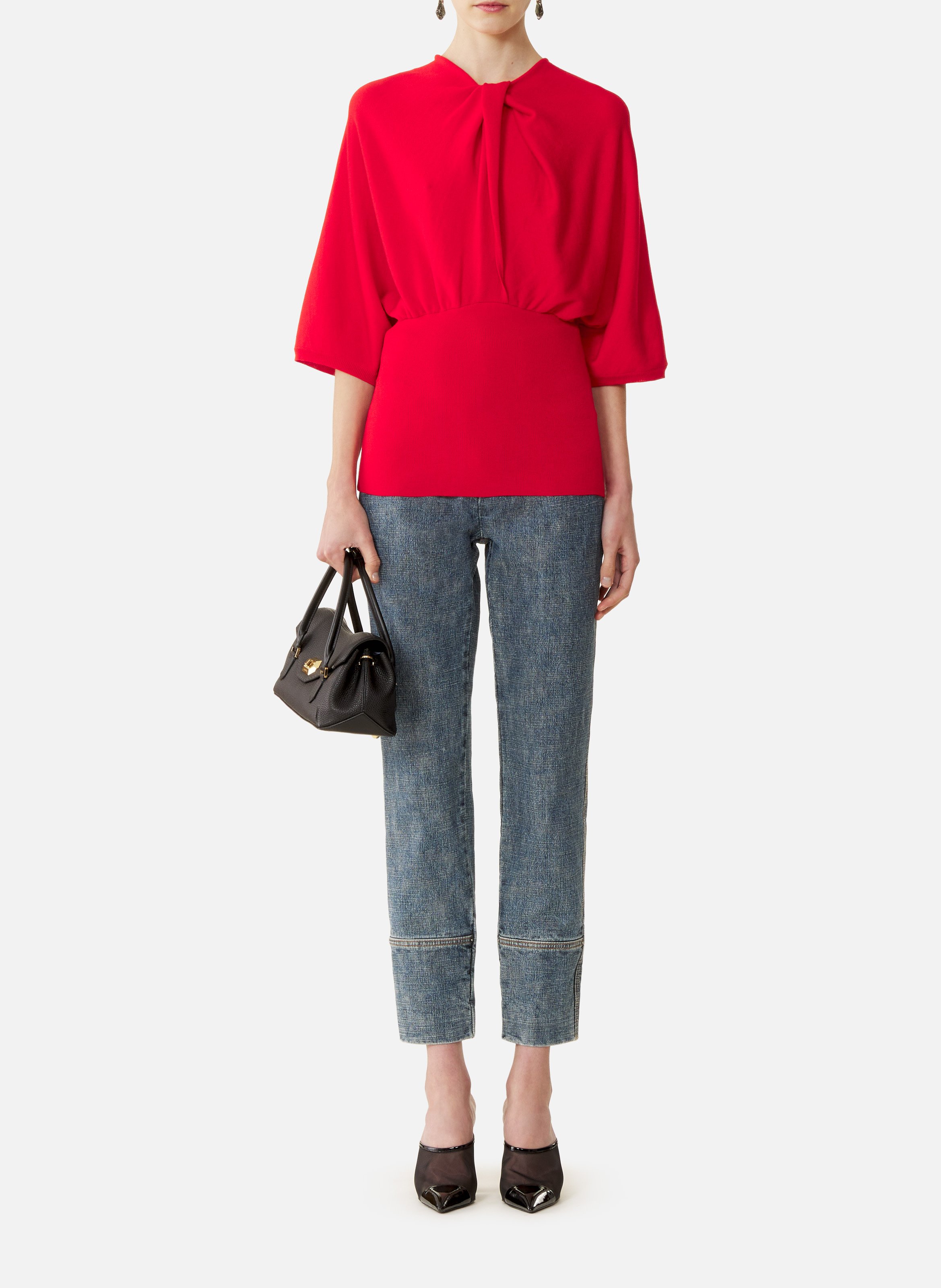 Pull détail noeud en laine mérinos LANVIN Rouge