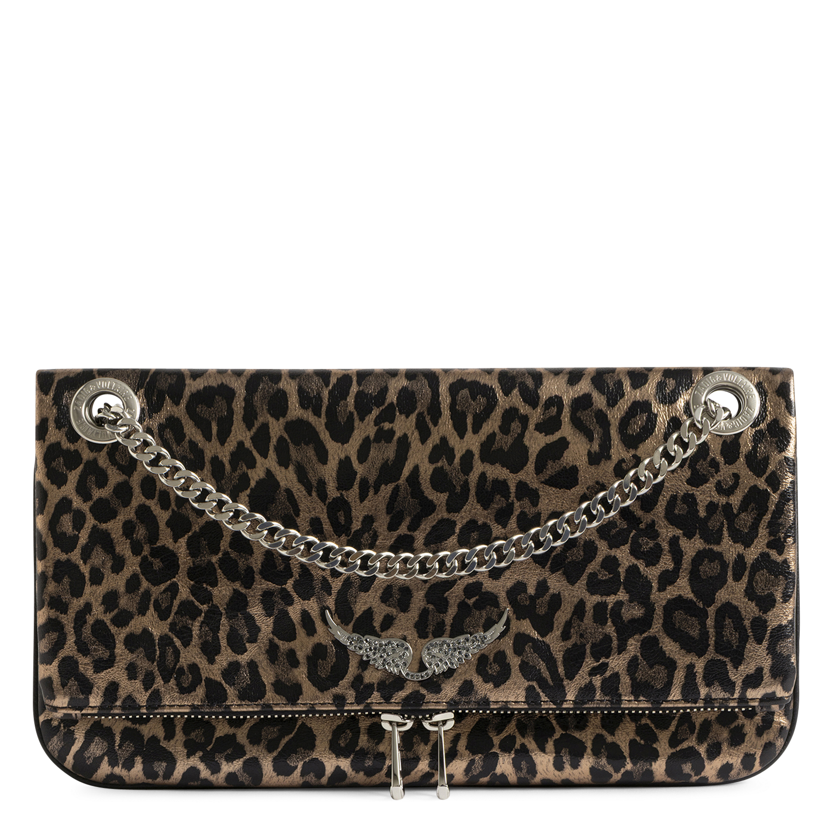 Sac bandoulière léopard métallisé en cuir rock ii ZADIG&VOLTAIRE Argent