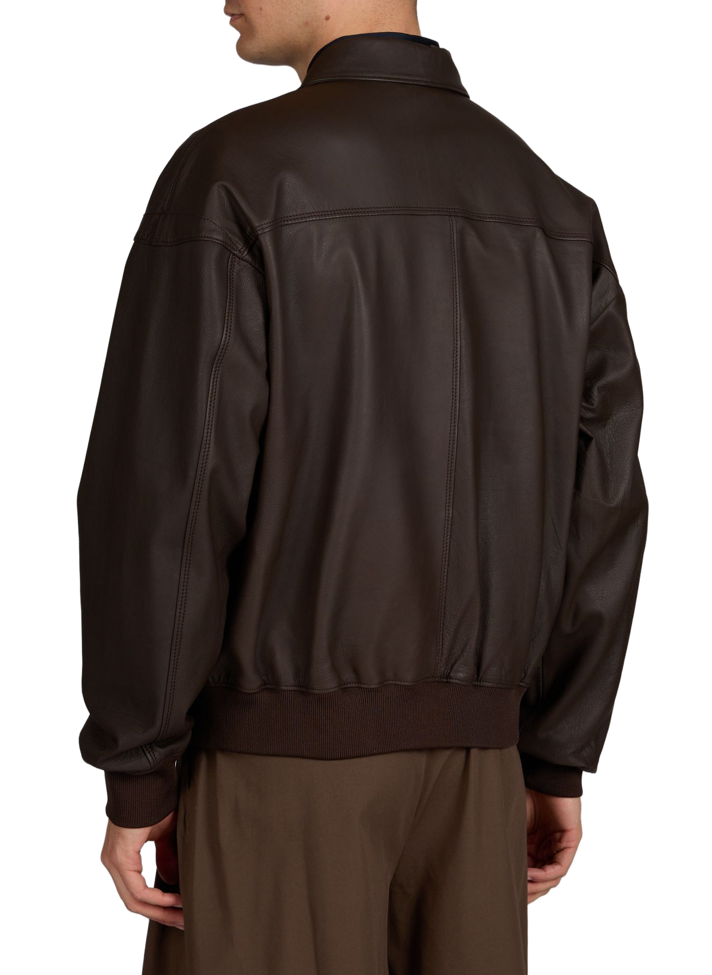Bomber with chest pocket in leather CARRER Brown