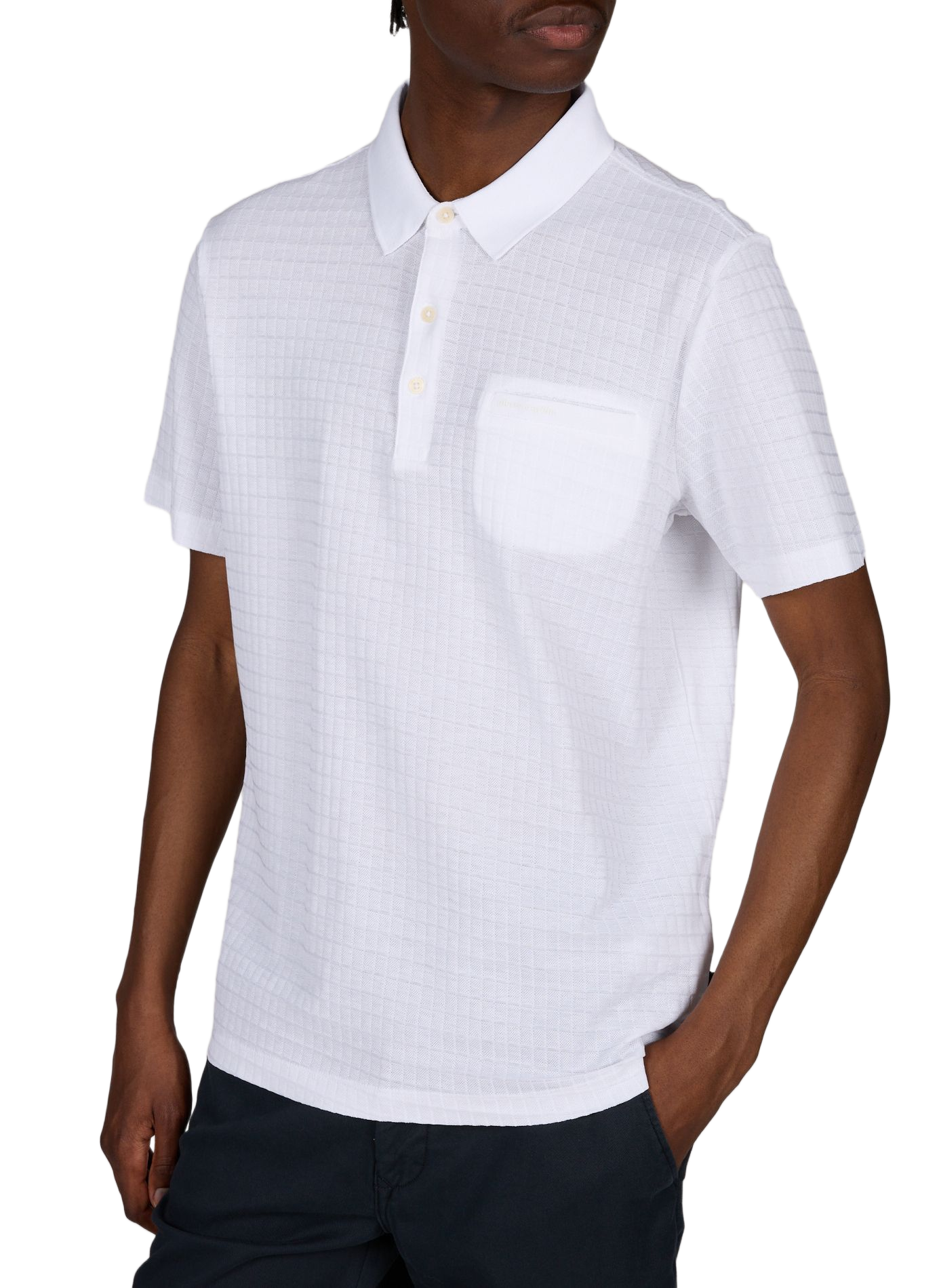 Polo à motif carreau en maille de coton PIERRE CARDIN Blanc