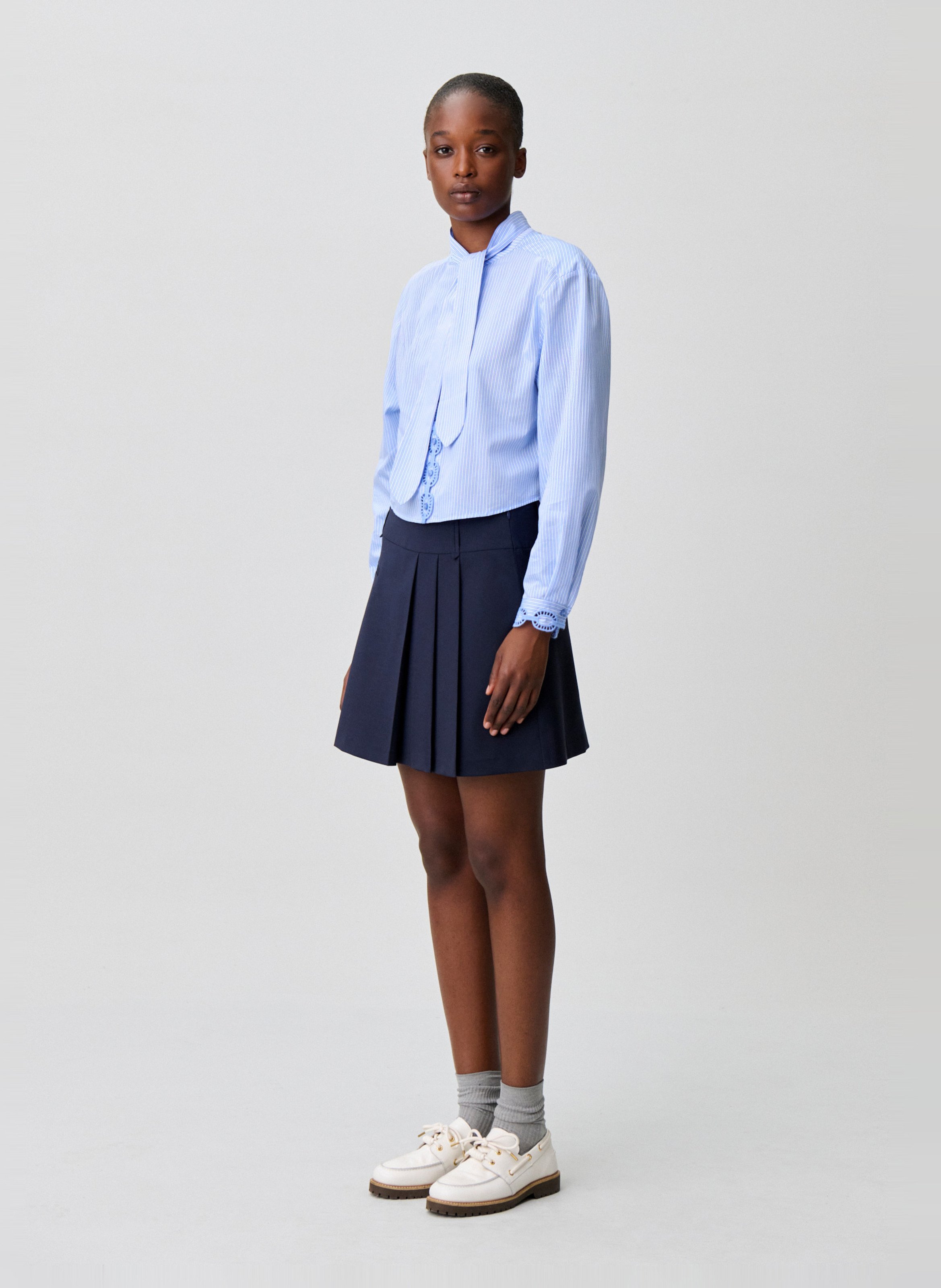 Jupe courte évasée en laine mélangée CLAUDIE PIERLOT Bleu