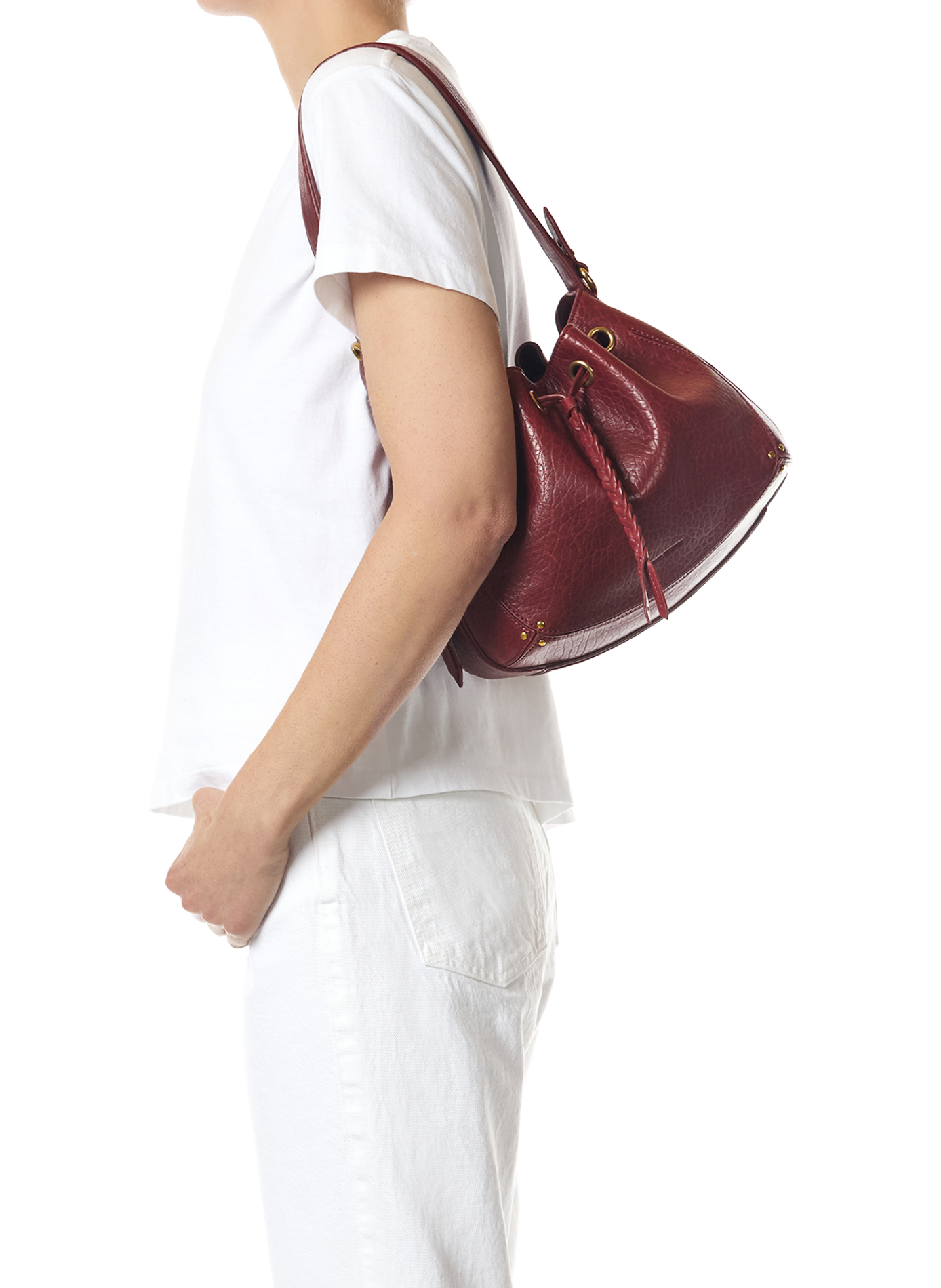 Sac épaule craquelé en cuir JÉRÔME DREYFUSS Rouge
