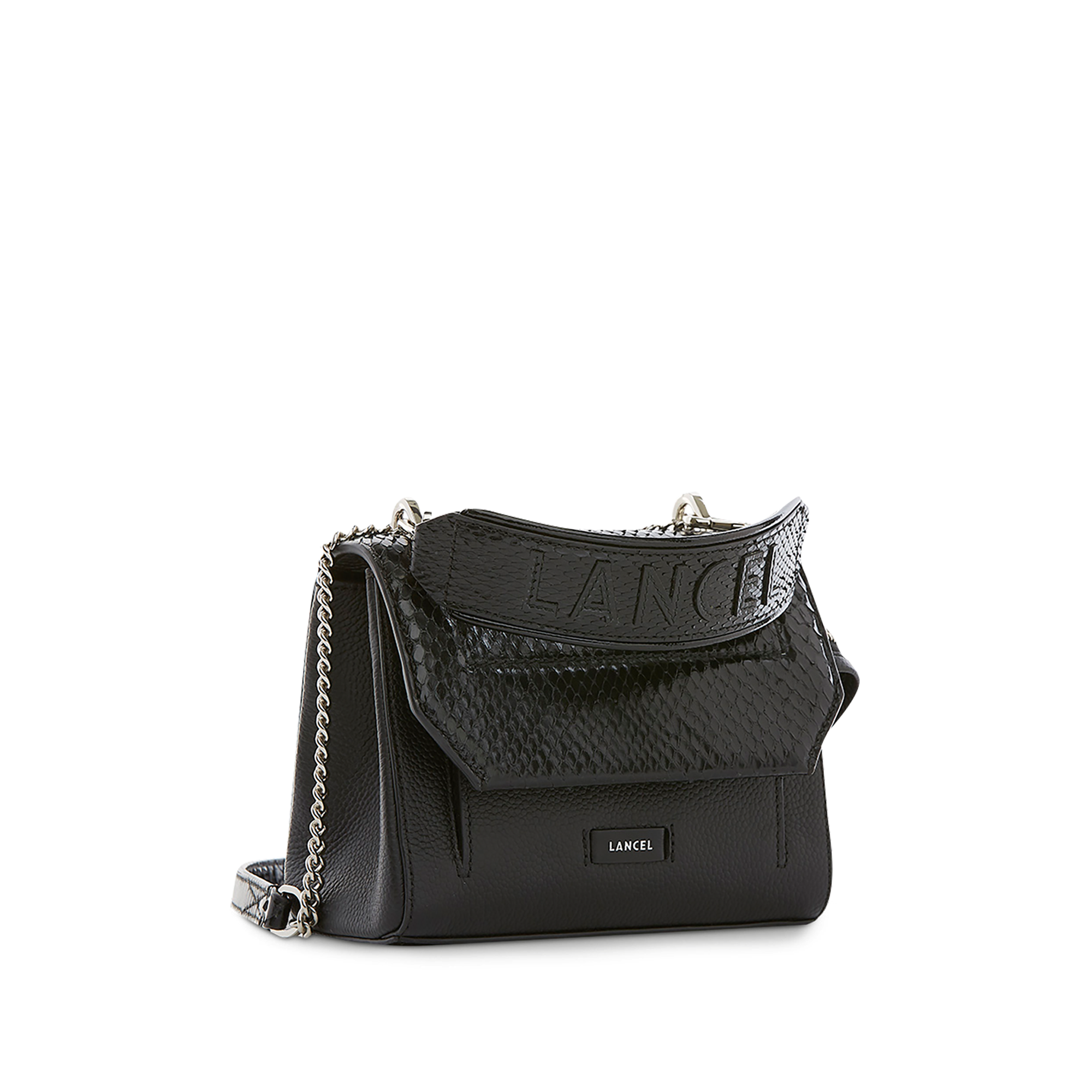 Kleine schoudertas met klep, ketting en lederen schouderband. LANCEL Zwart