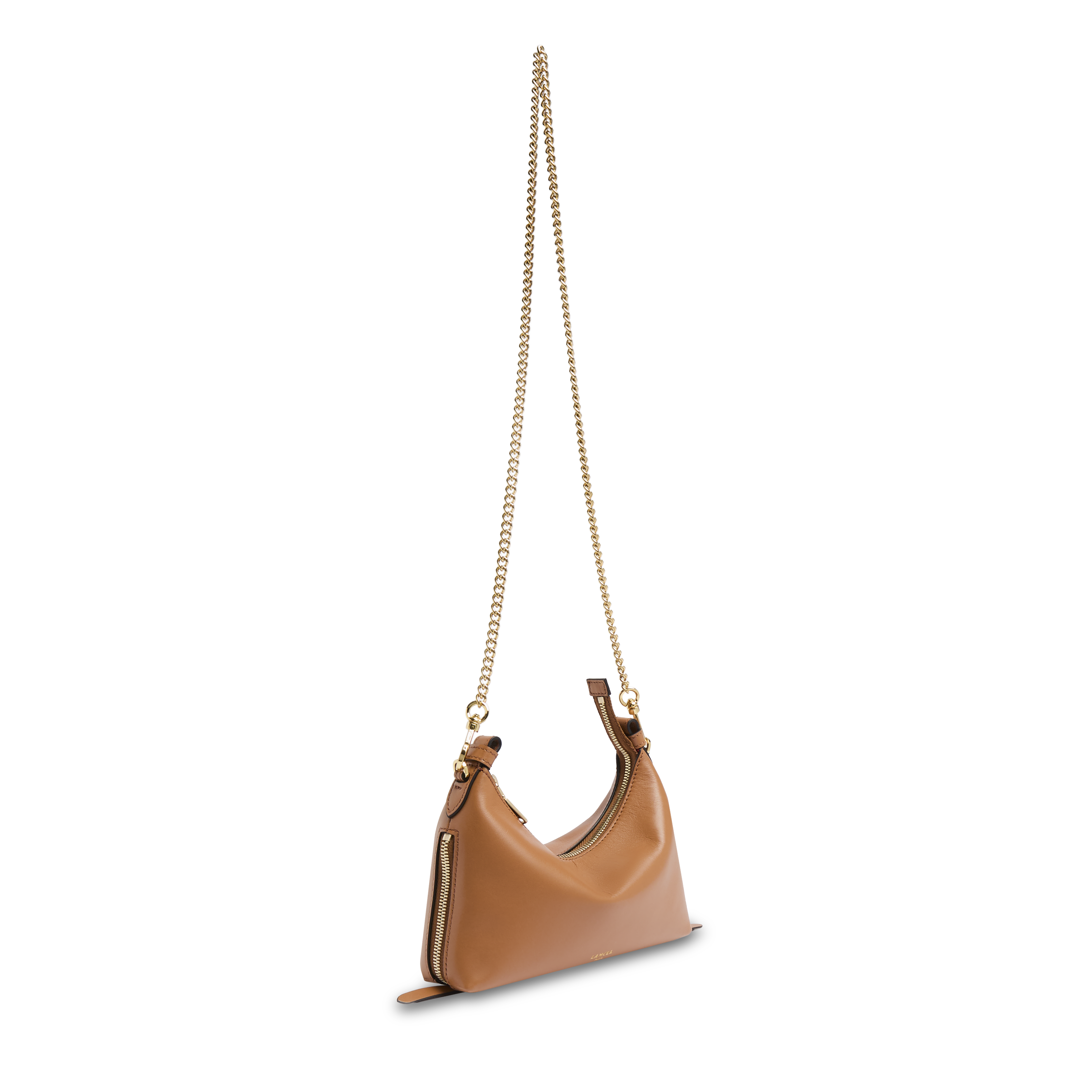 Lancel origami rits baby hobo tas, gemaakt van zacht kameelkleurig glad kalfsleer. LANCEL Bruin