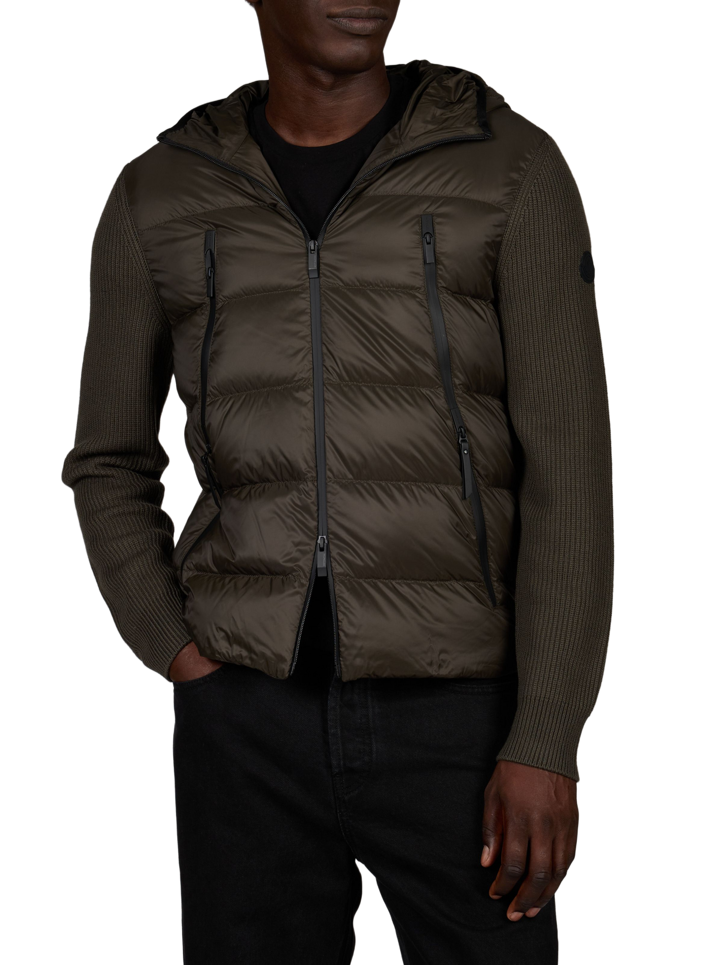 Quilted bi-material cardigan coat MONCLER Green