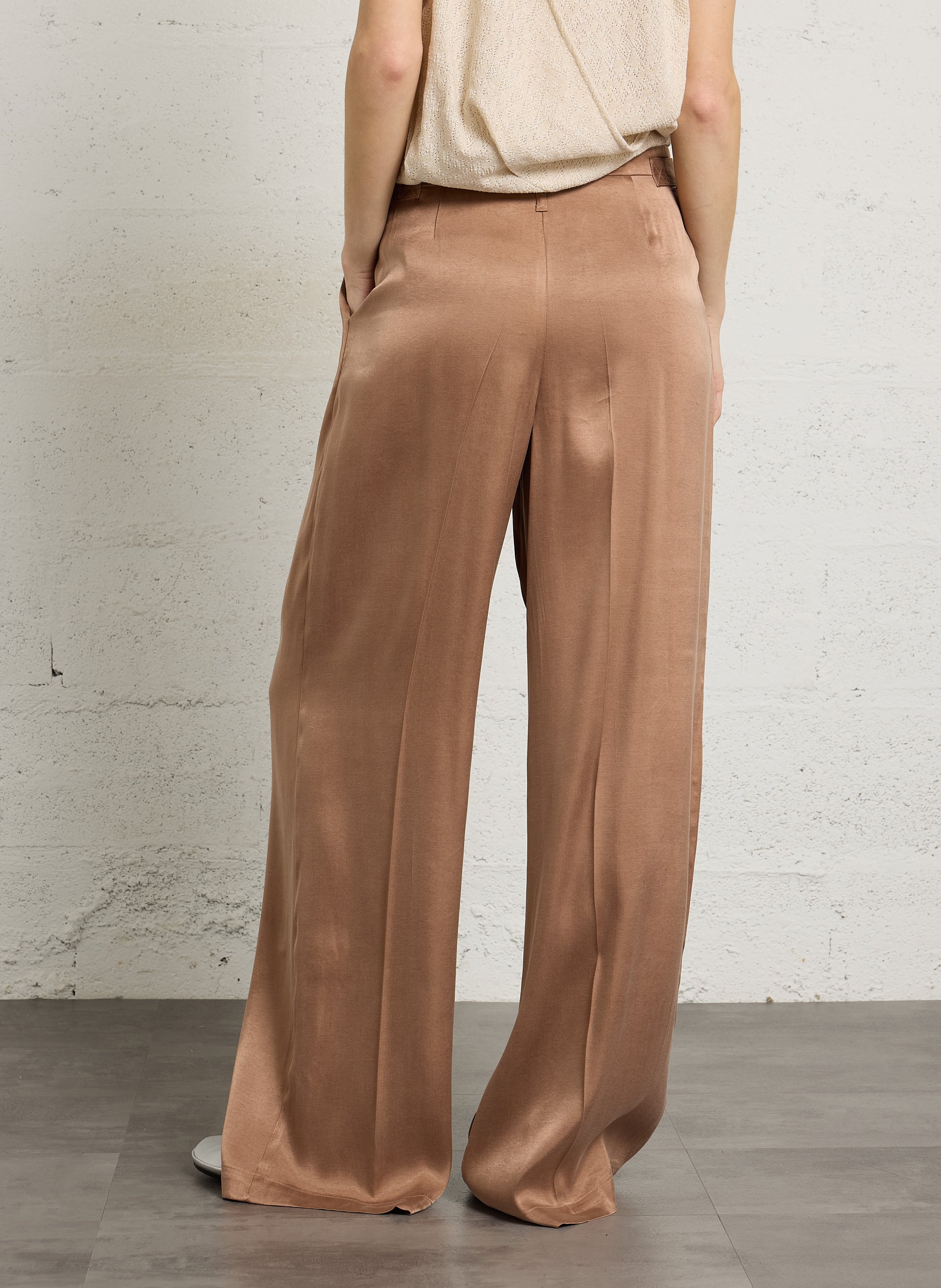 Pantalon large satiné IKKS Marron