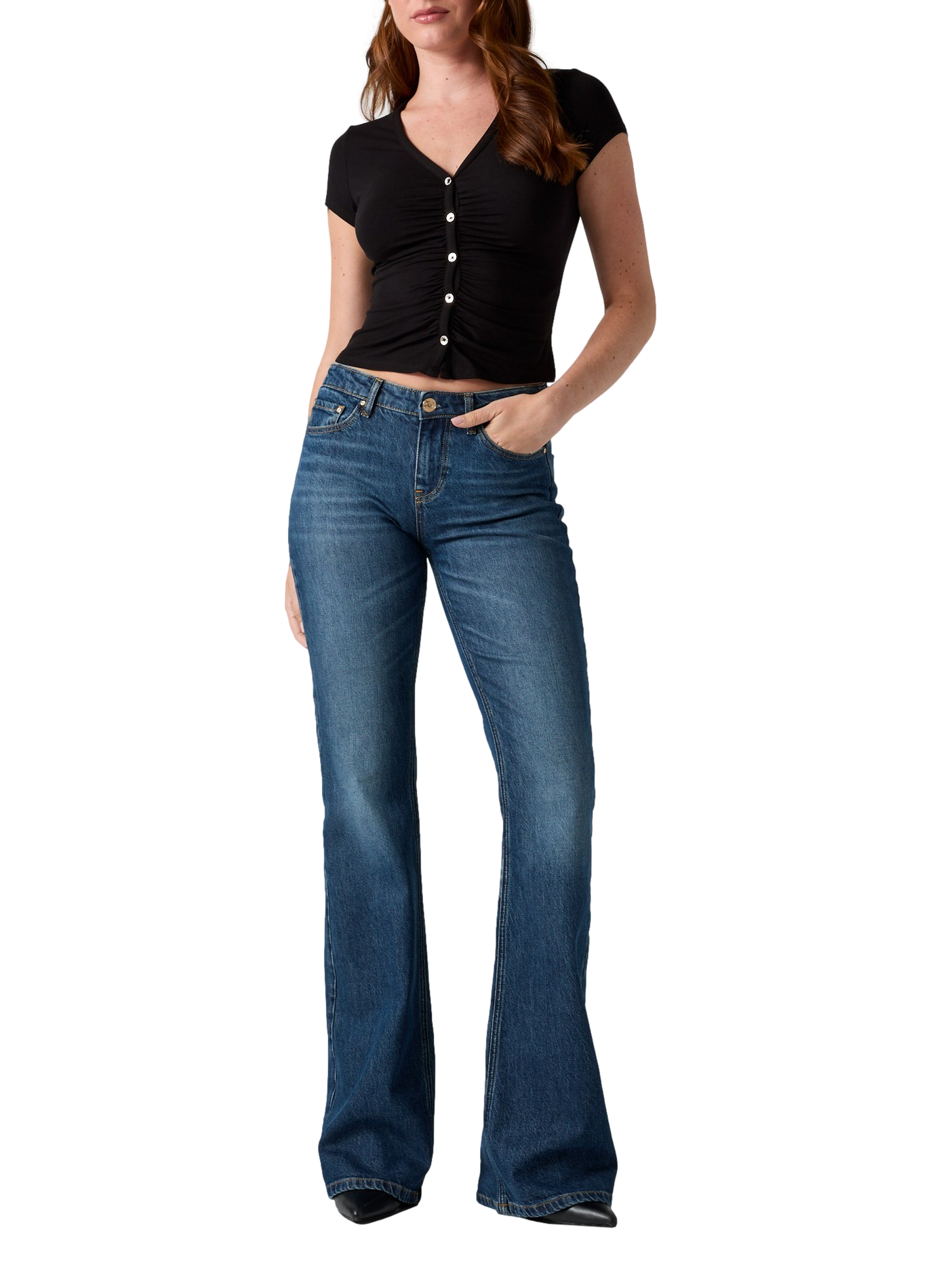 Jean flare en coton mélangé GUESS Schwarz