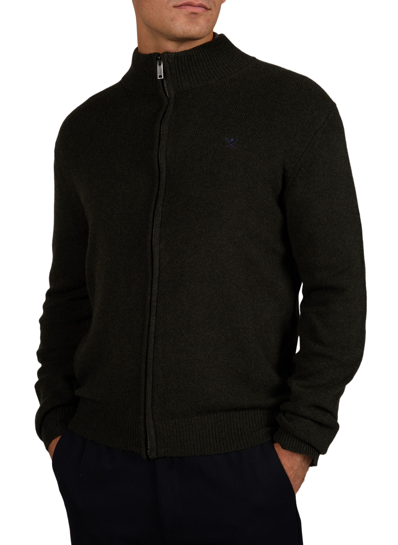 Gilet zippé col montant en laine HACKETT Vert