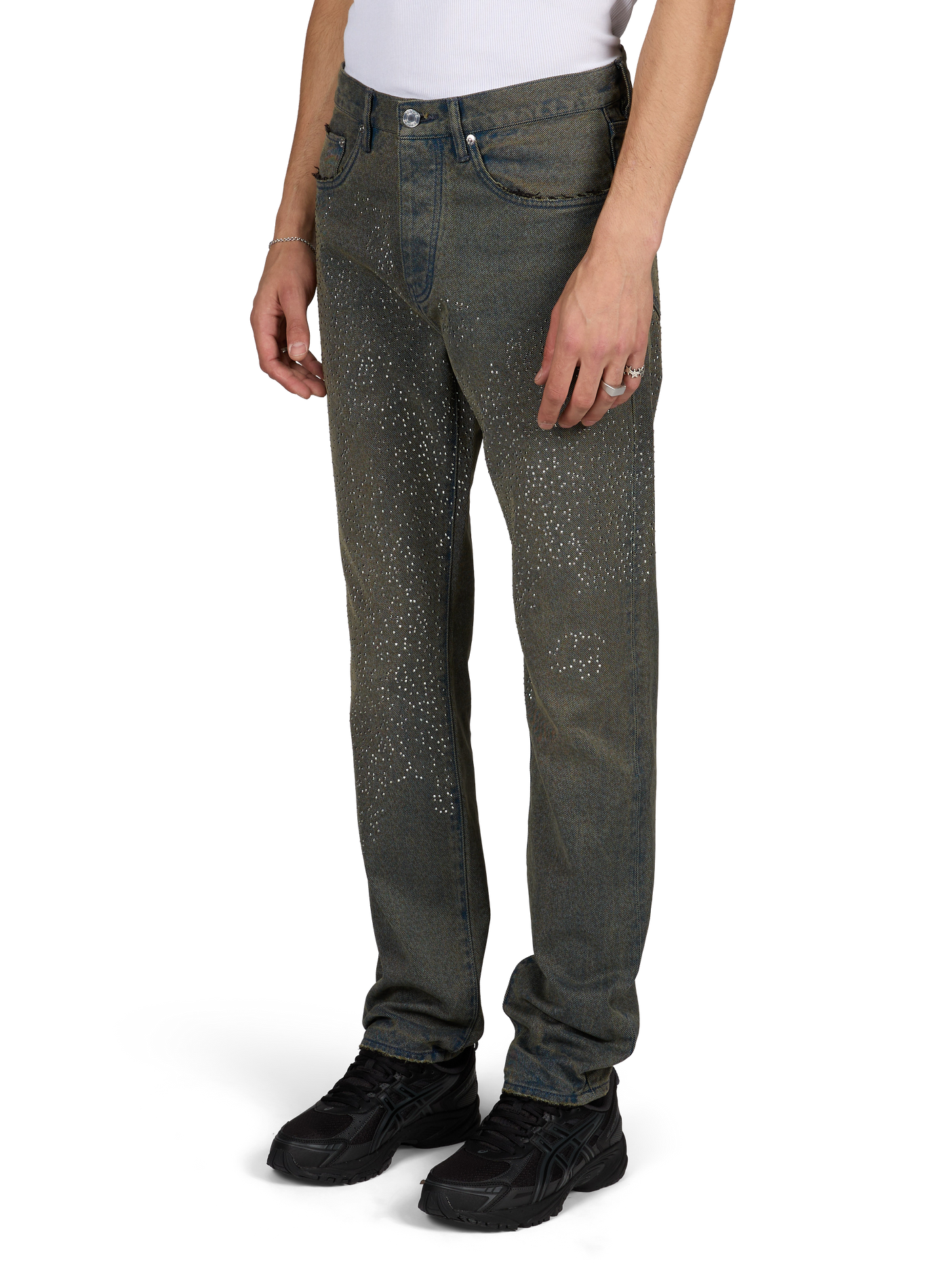 Gerade geschnittene, verwaschene Jeans mit Strasssteinen PURPLE BRAND Blau
