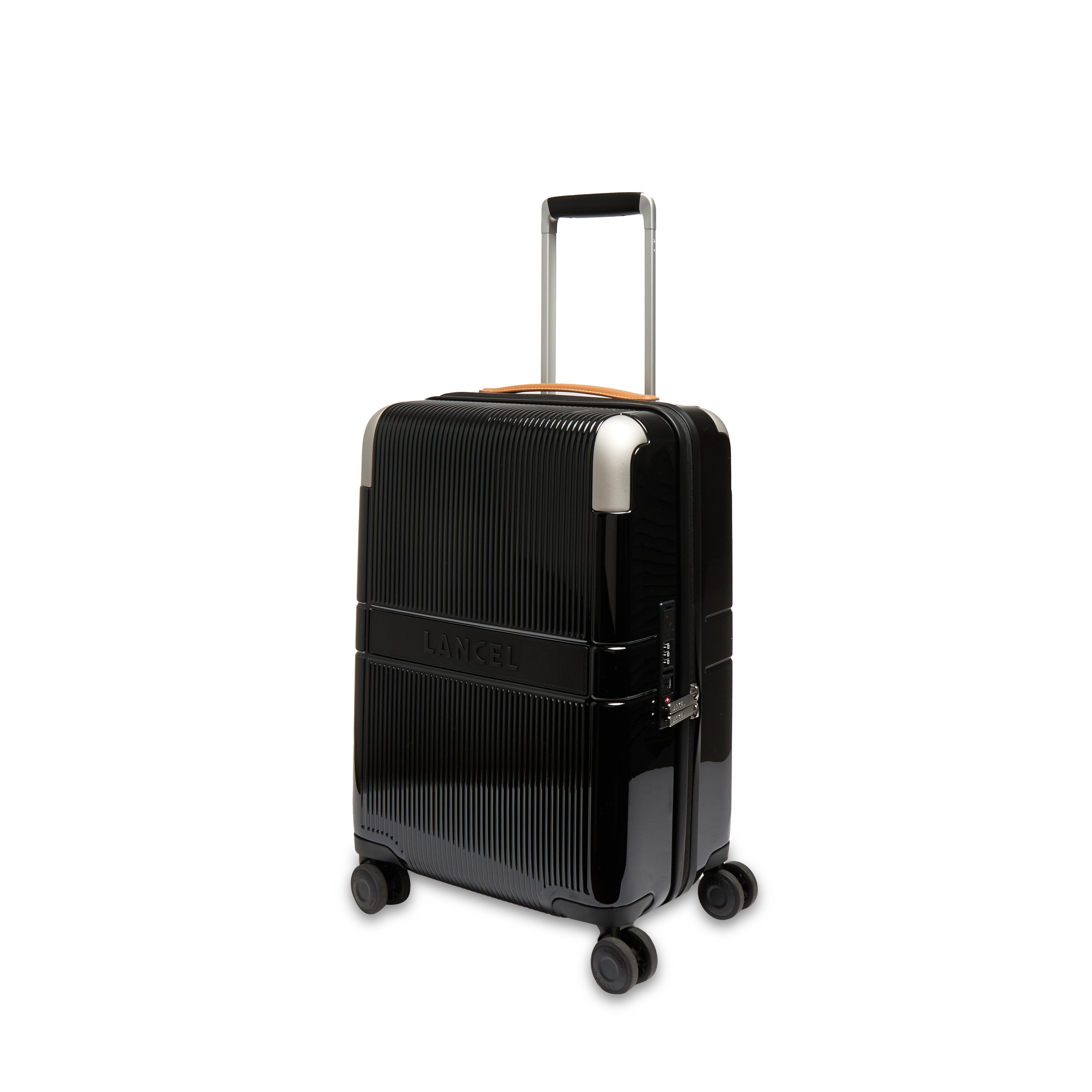 Handbagage met 4 wielen, uitbreidbare rits, met het Lancel-embleem van polycarbonaat en leer. LANCEL Zwart