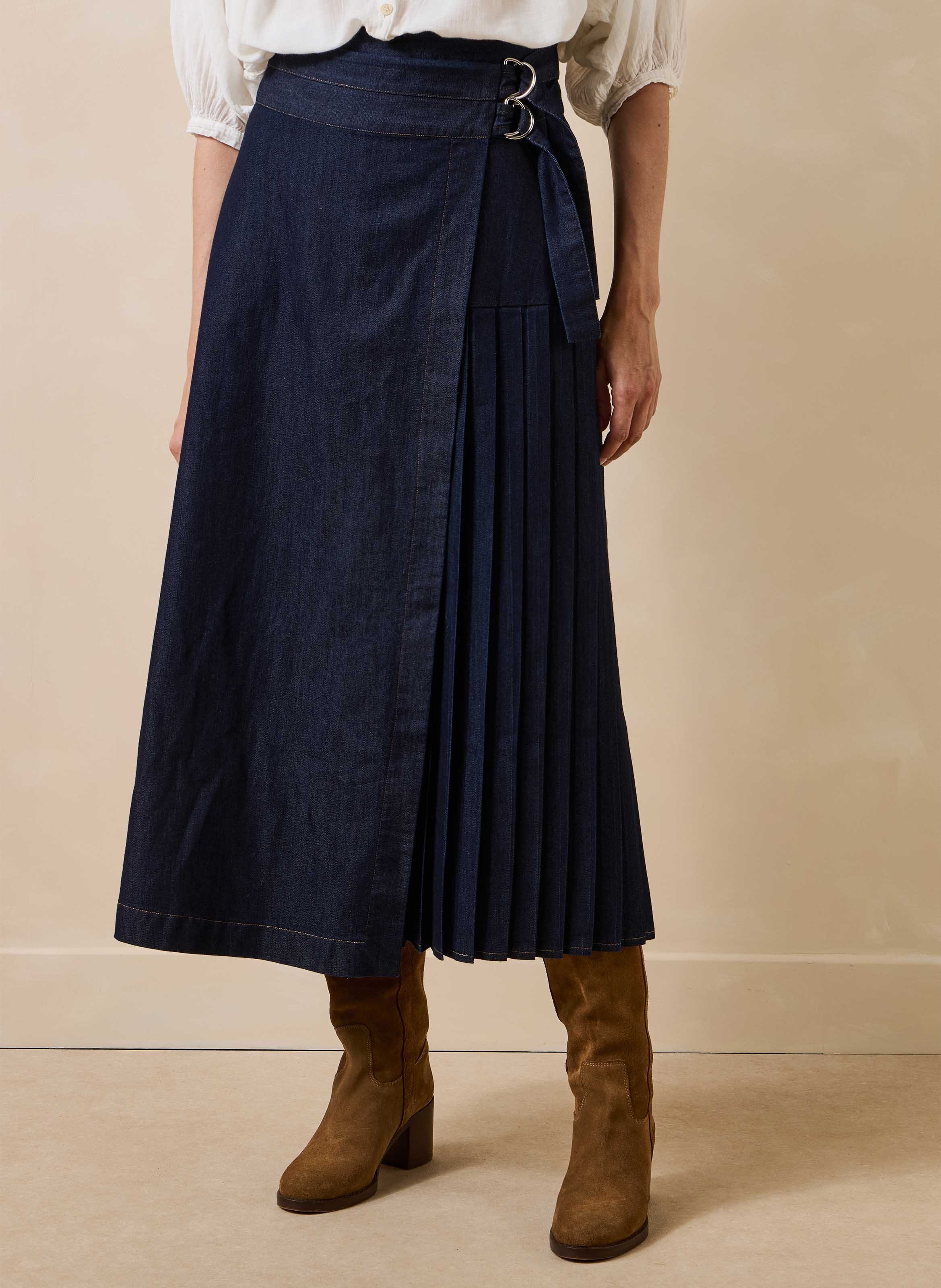 Midi-overslagrok van katoenmixdenim LA FEE MARABOUTEE Blauw