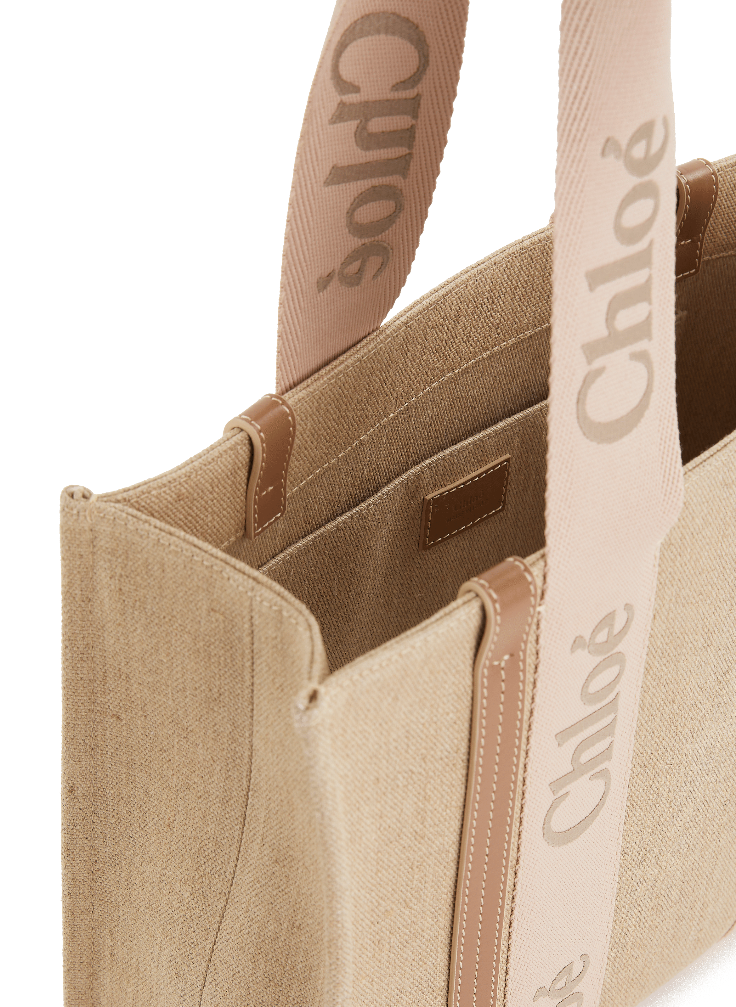 Sac cabas Woody en cuir et toile CHLOÉ Beige