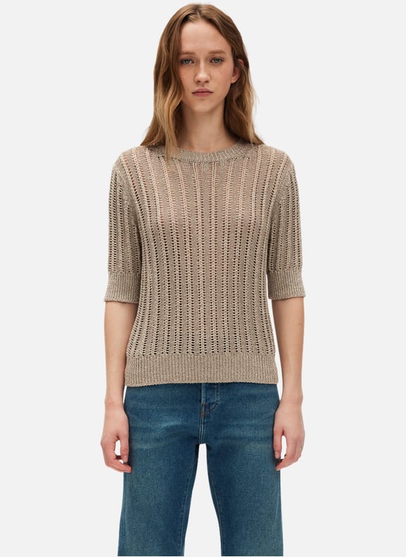 Pull en maille dorée - joselle Beige by PABLO PABLO Pull en maille dorée - joselle Beige
