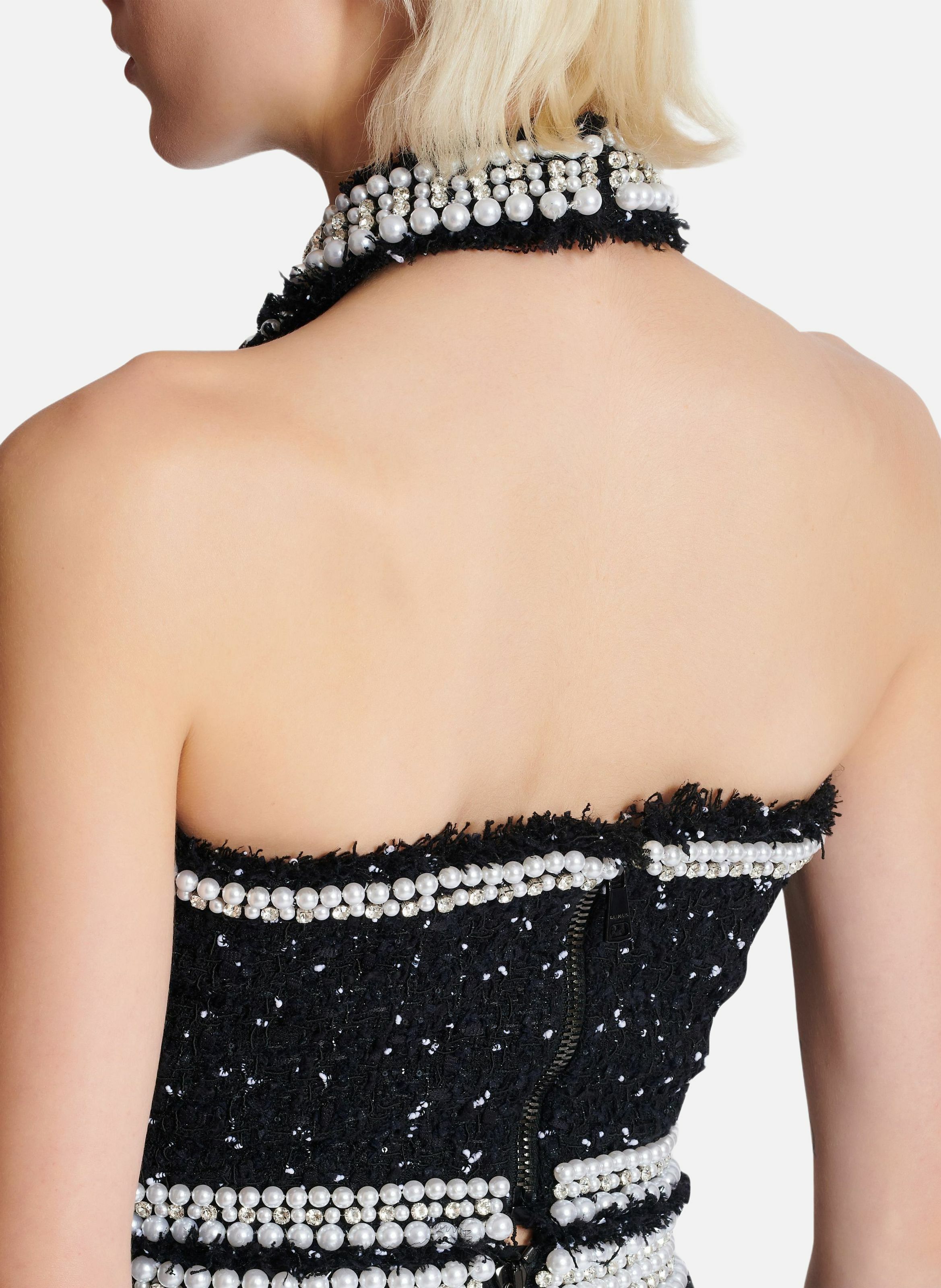 Top dos-nu en tweed polka dots brodé BALMAIN Noir