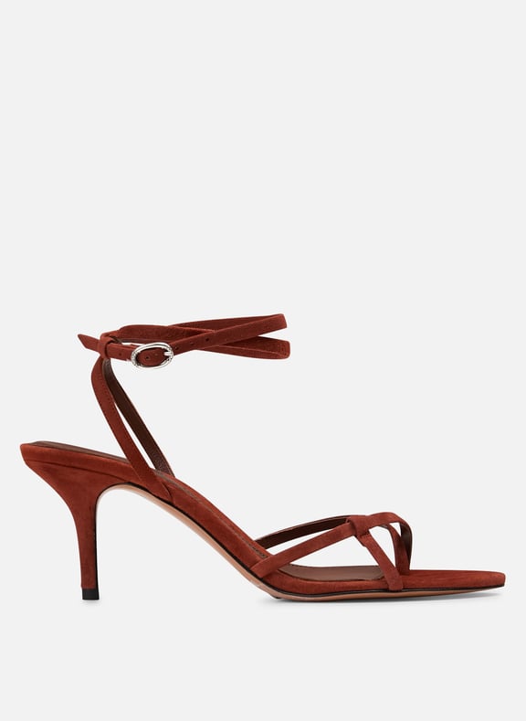 Sandales à talon en cuir velours cera Rouge by BA&SH BA&SH Sandales à talon en cuir velours cera Rouge