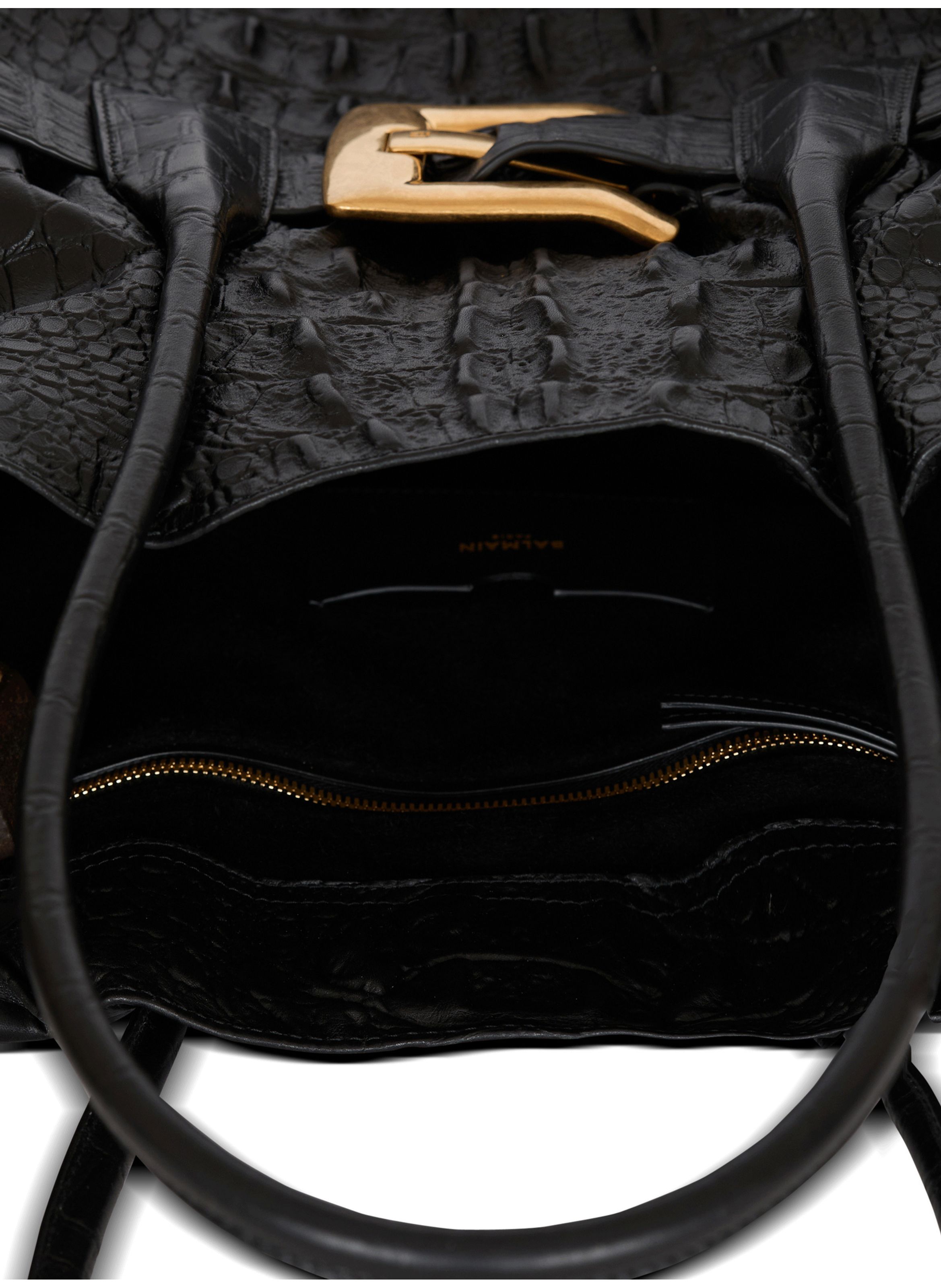 Sac anthem xl en cuir de veau embossé effet croco BALMAIN Noir