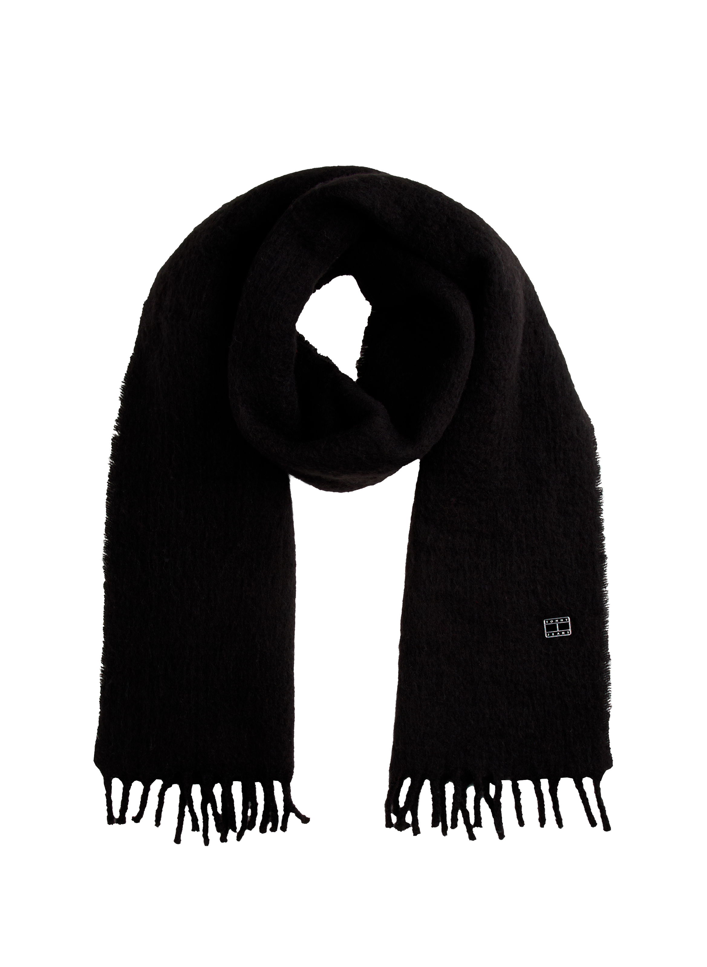 TOMMY HILFIGER Echarpe frangée en laine mélangée Black