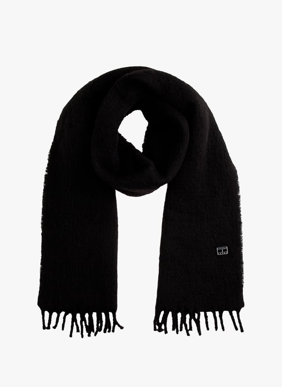 Fringed wool blend scarf Black Tommy hilfiger Women