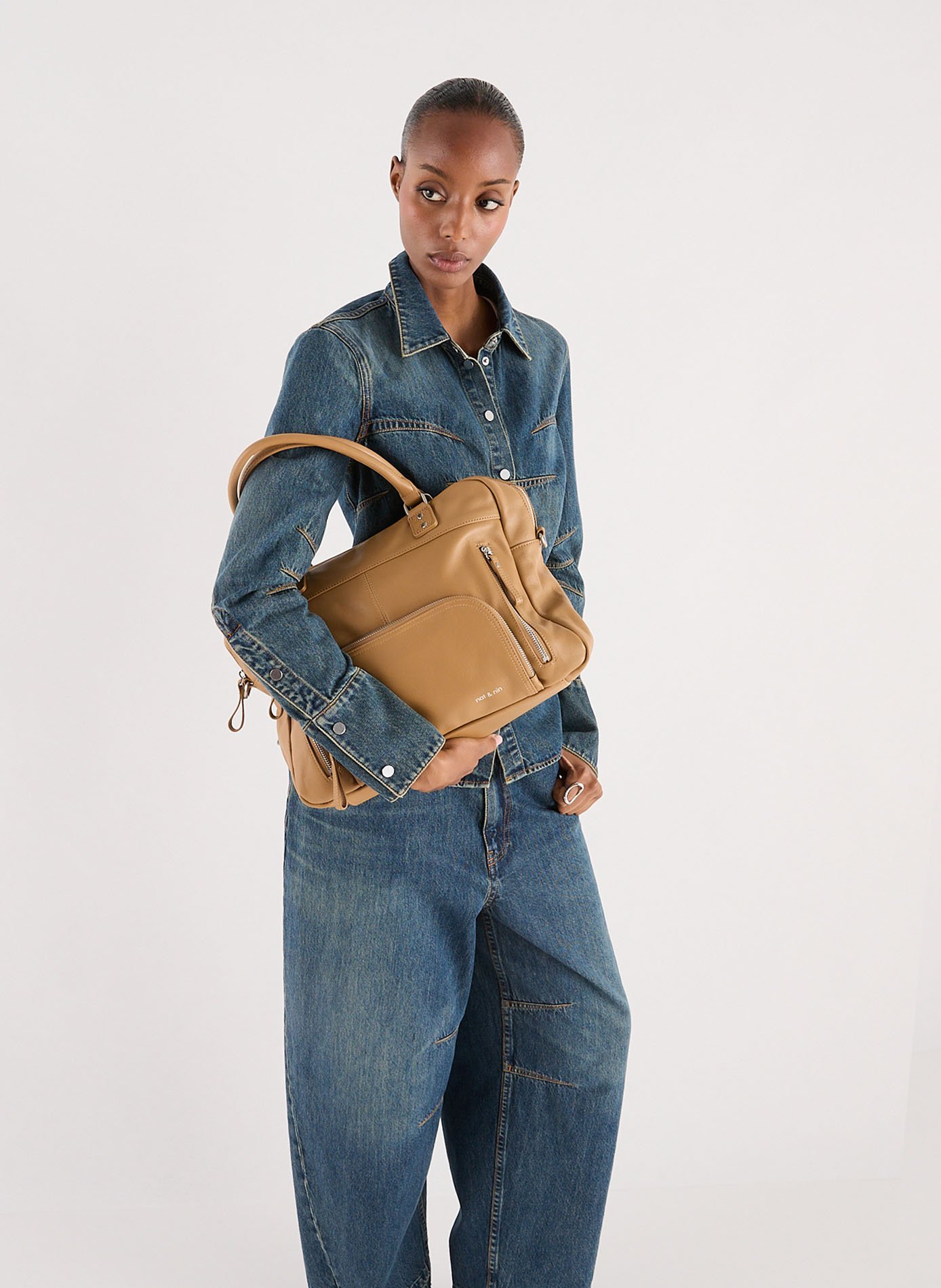 Leather laptop bag NAT &amp; NIN Beige