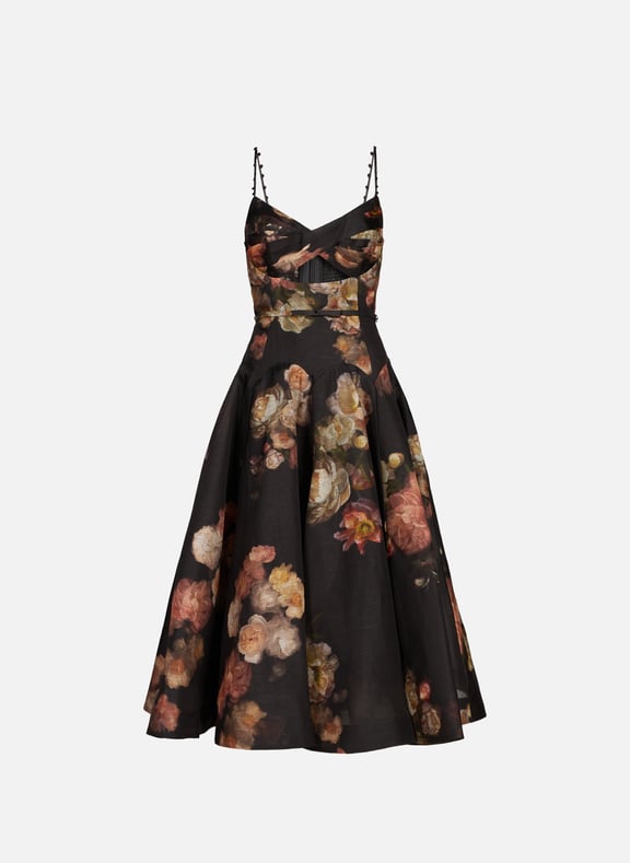 Robe midi fleurie en lin et soie Multicolore by ZIMMERMANN ZIMMERMANN Robe midi fleurie en lin et soie Multicolore