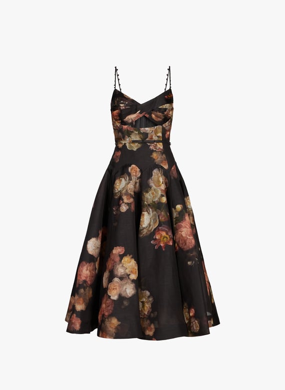 Floral midi dress in linen and silk | Multicolour by ZIMMERMANN Floral midi dress in linen and silk Multicolour