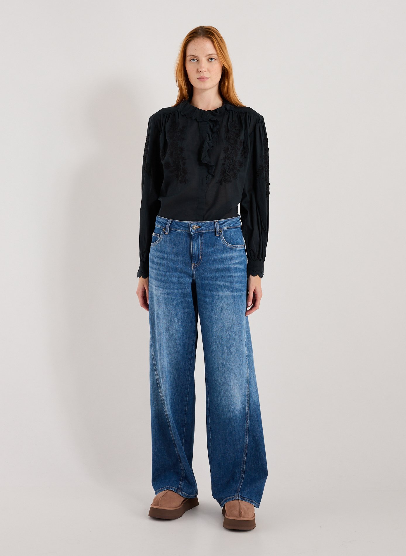 Chemise ample brodée en coton LOUISE MISHA Noir