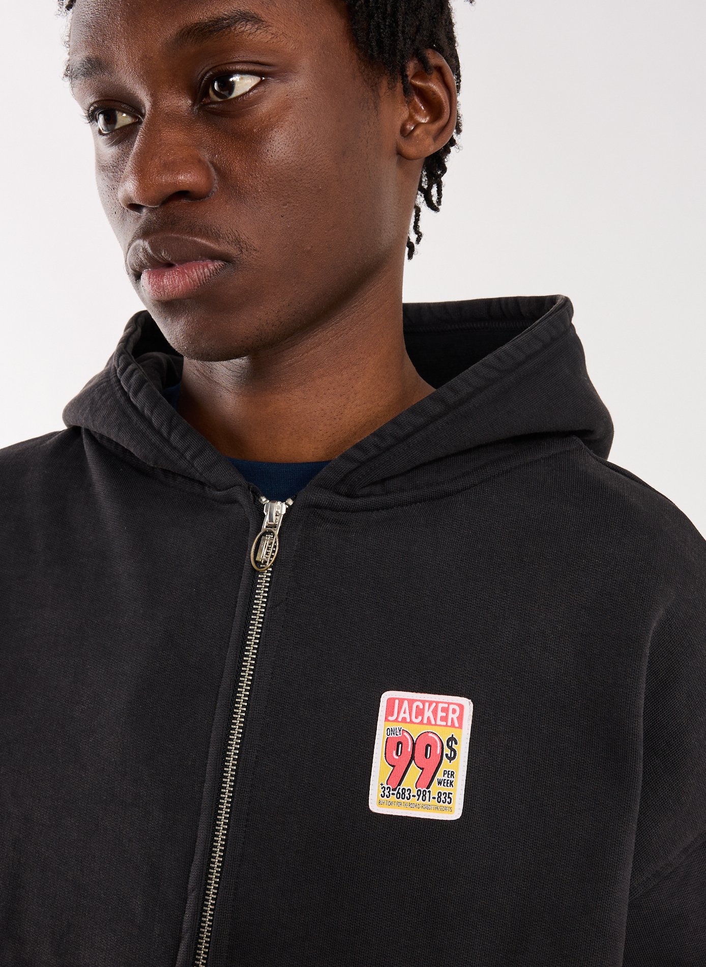 Sweat zippé à capuche en coton JACKER. Noir