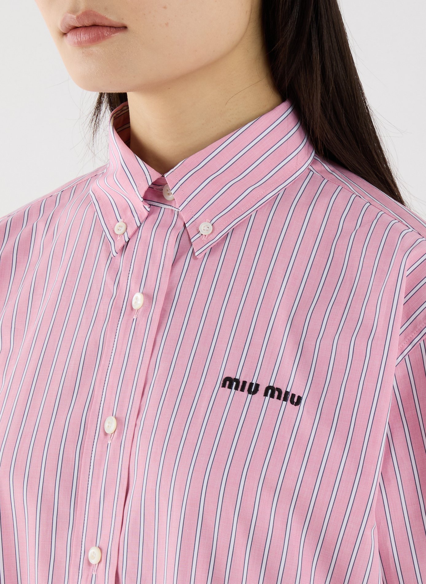 Striped cotton American collar shirt MIU MIU Pink