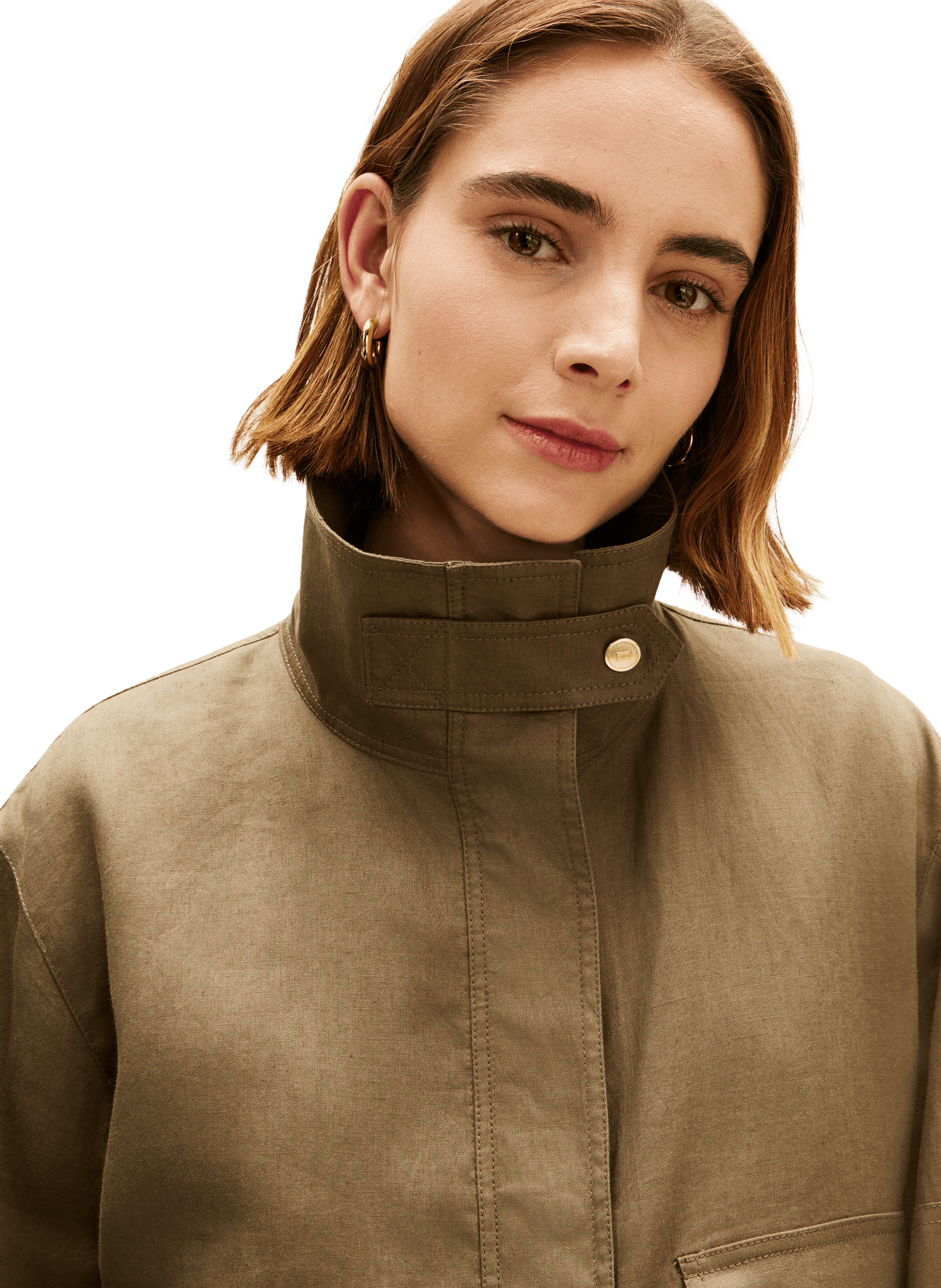 Straight Linen Jacket with High Collar TOMMY HILFIGER Green