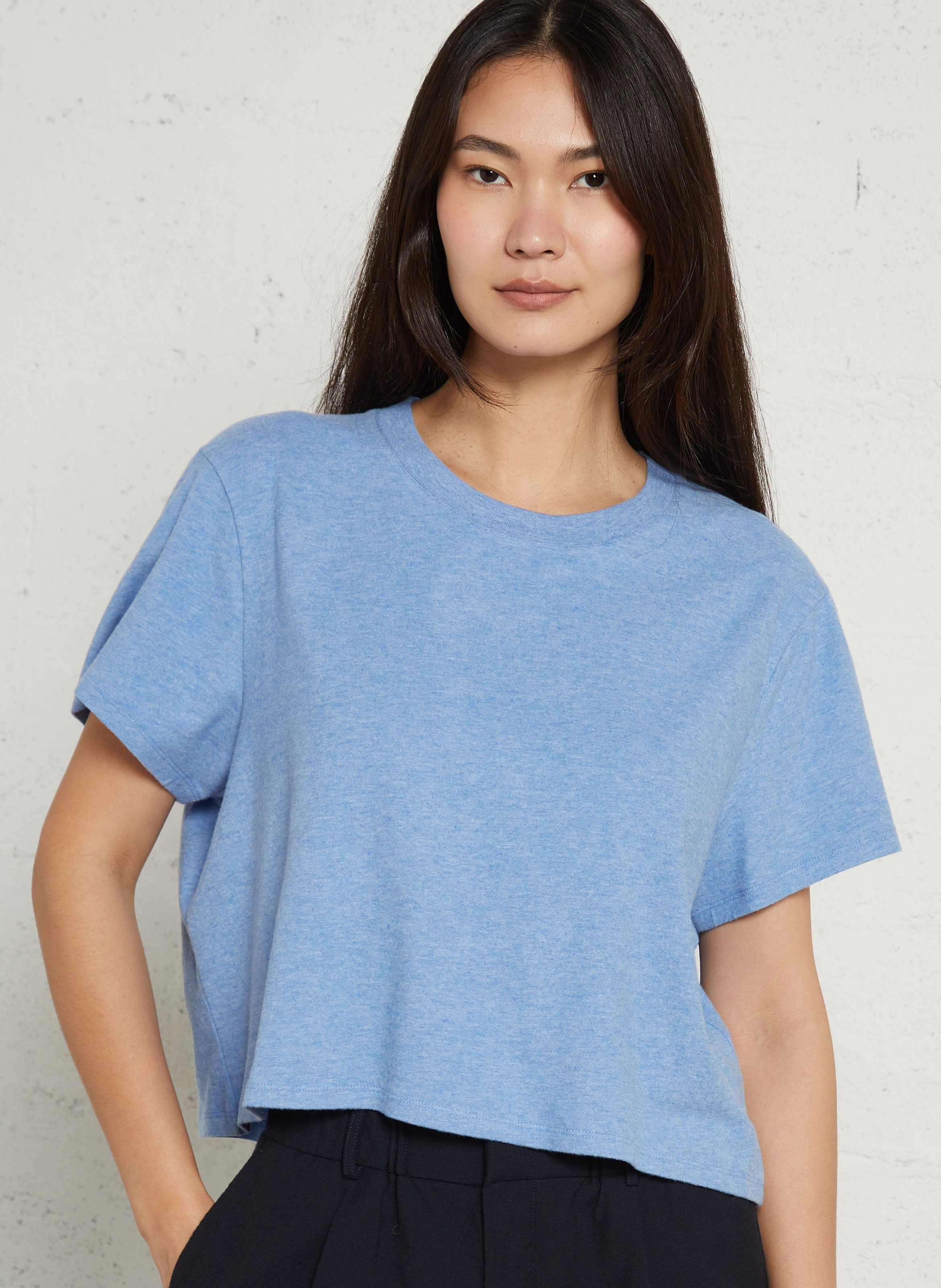 Tee shirt chiné col rond en coton mélangé ypawood  Bleu chine