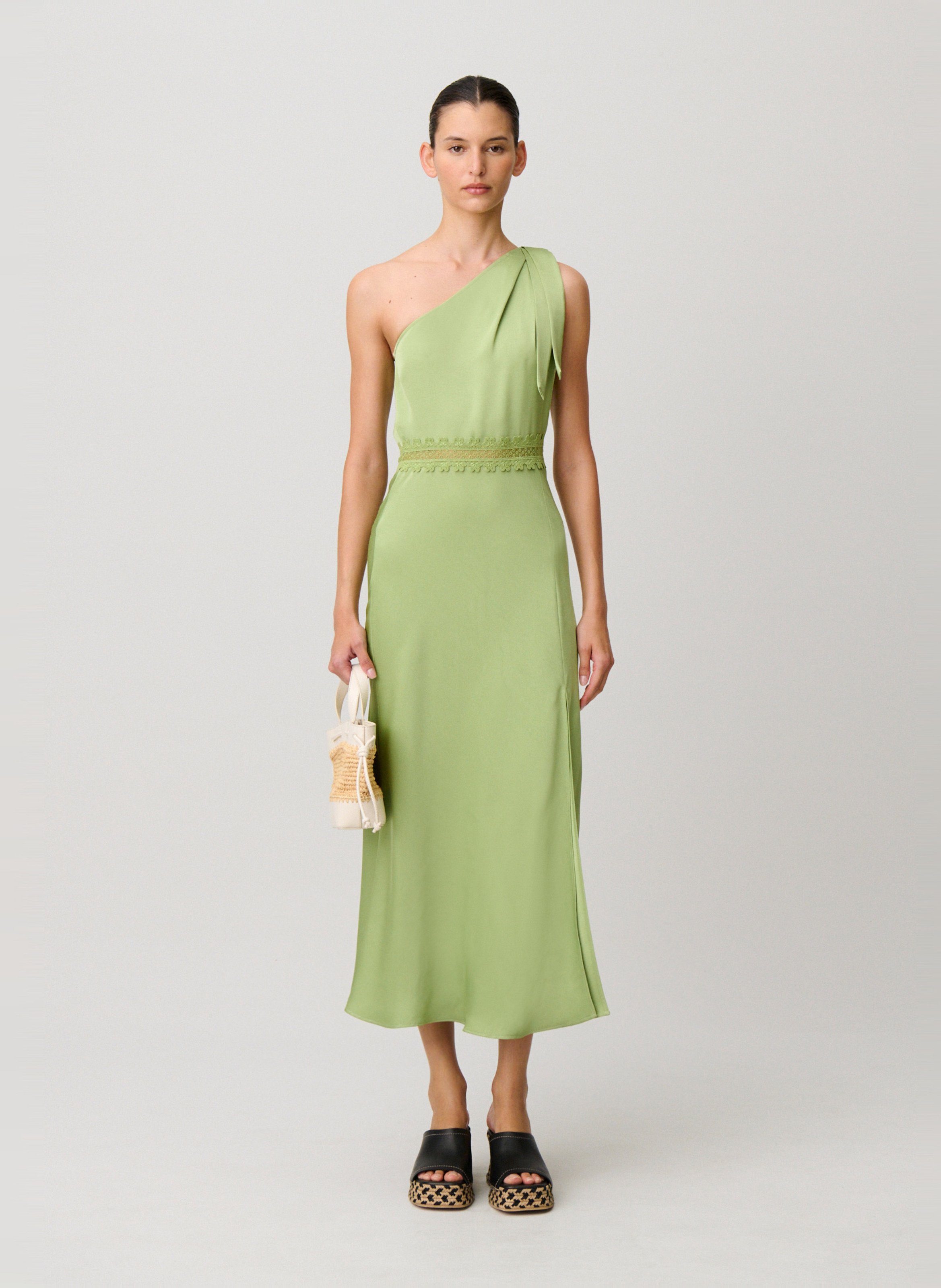 Robe longue à col asymétrique unie CLAUDIE PIERLOT Vert