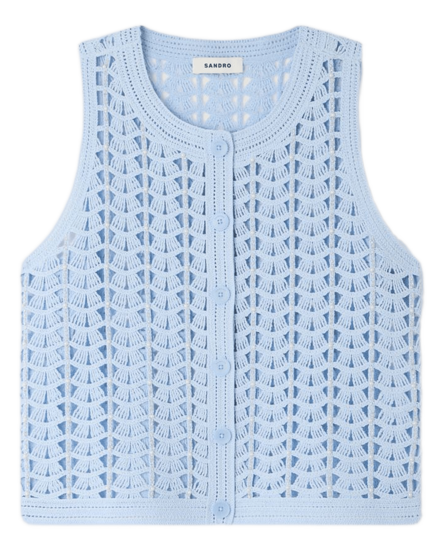 Gilet droit en maille ajourée SANDRO Bleu