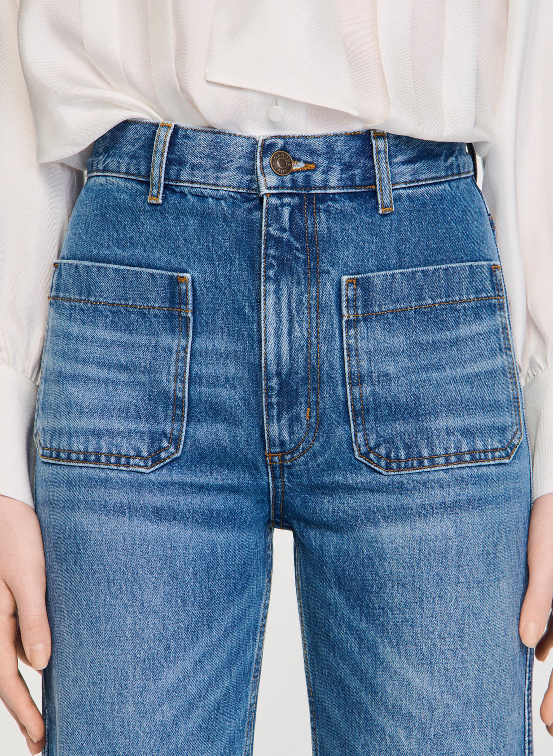 Jean flare en coton SANDRO Bleu