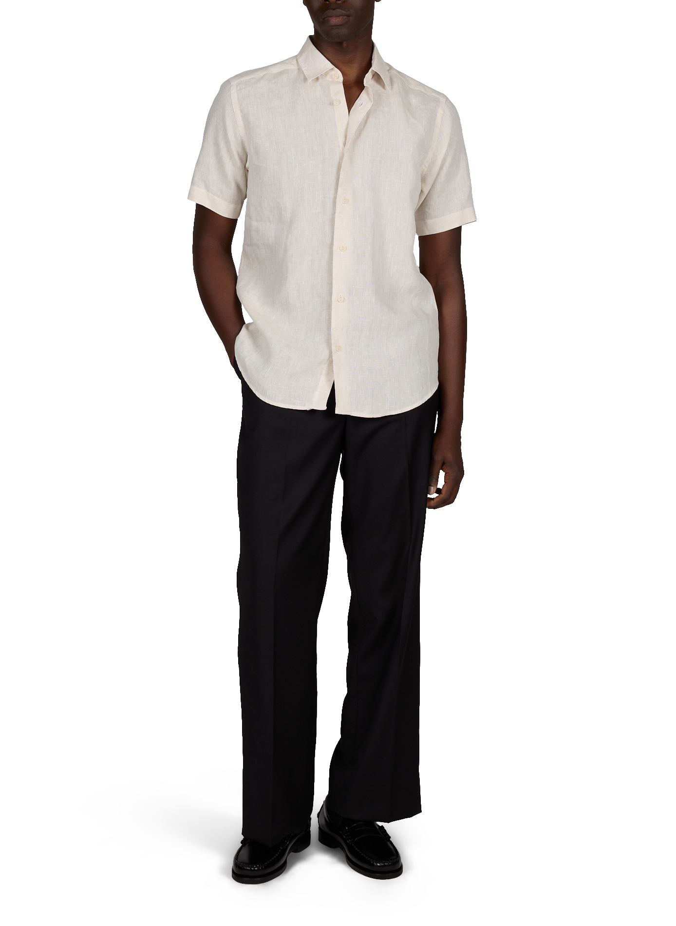 Chemise droite manches courtes en lin ETON Beige