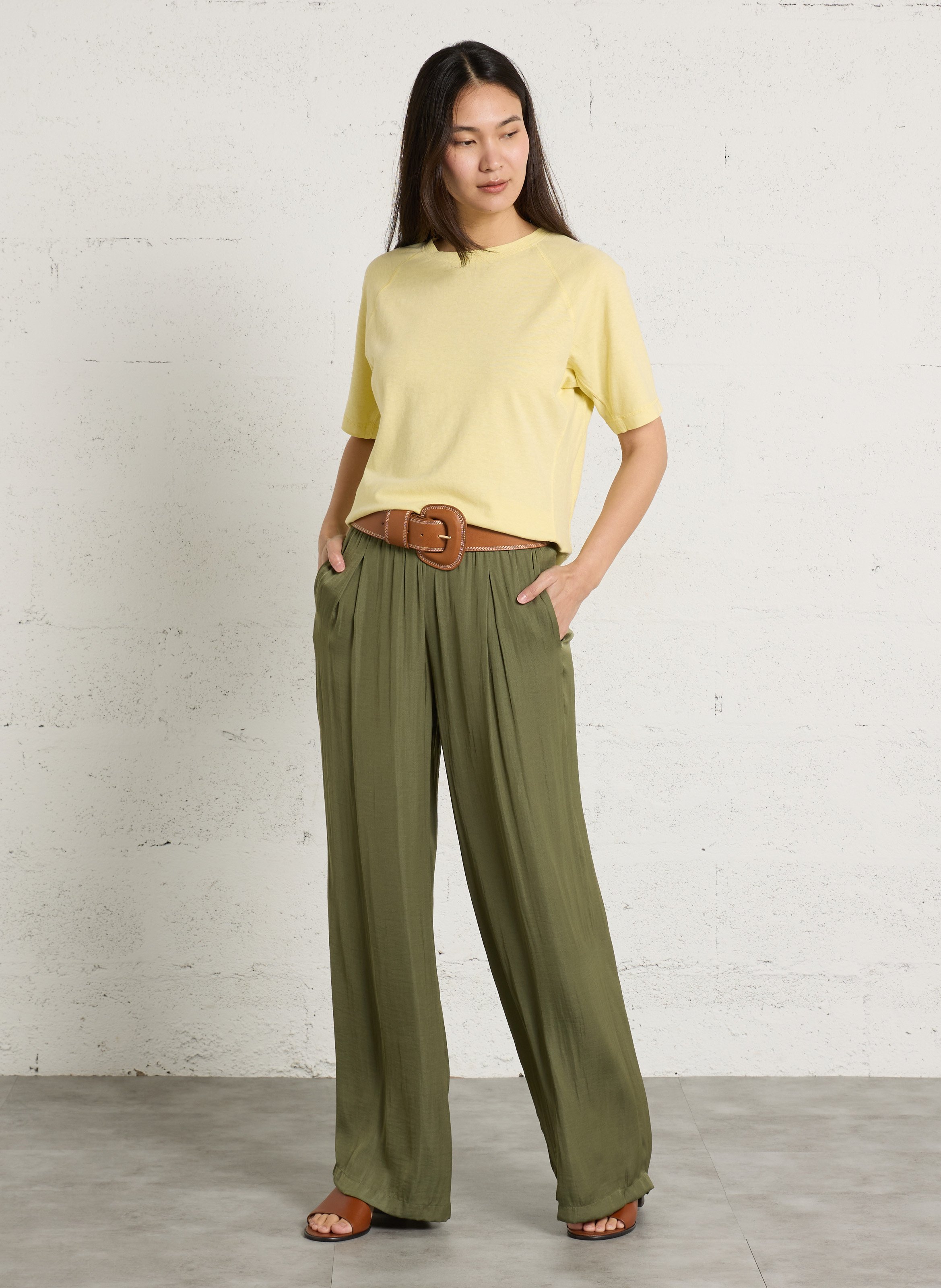 Tee-shirt col rond manches courtes uni Jaune