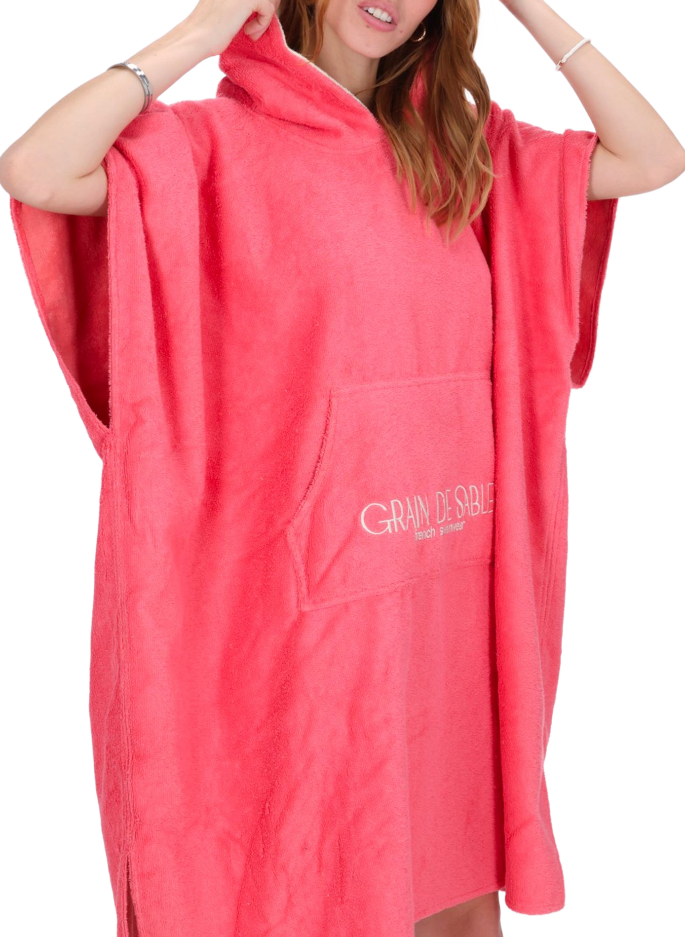 Poncho de playa con capucha de algodón mezclado. GRAIN DE SABLE Rosa