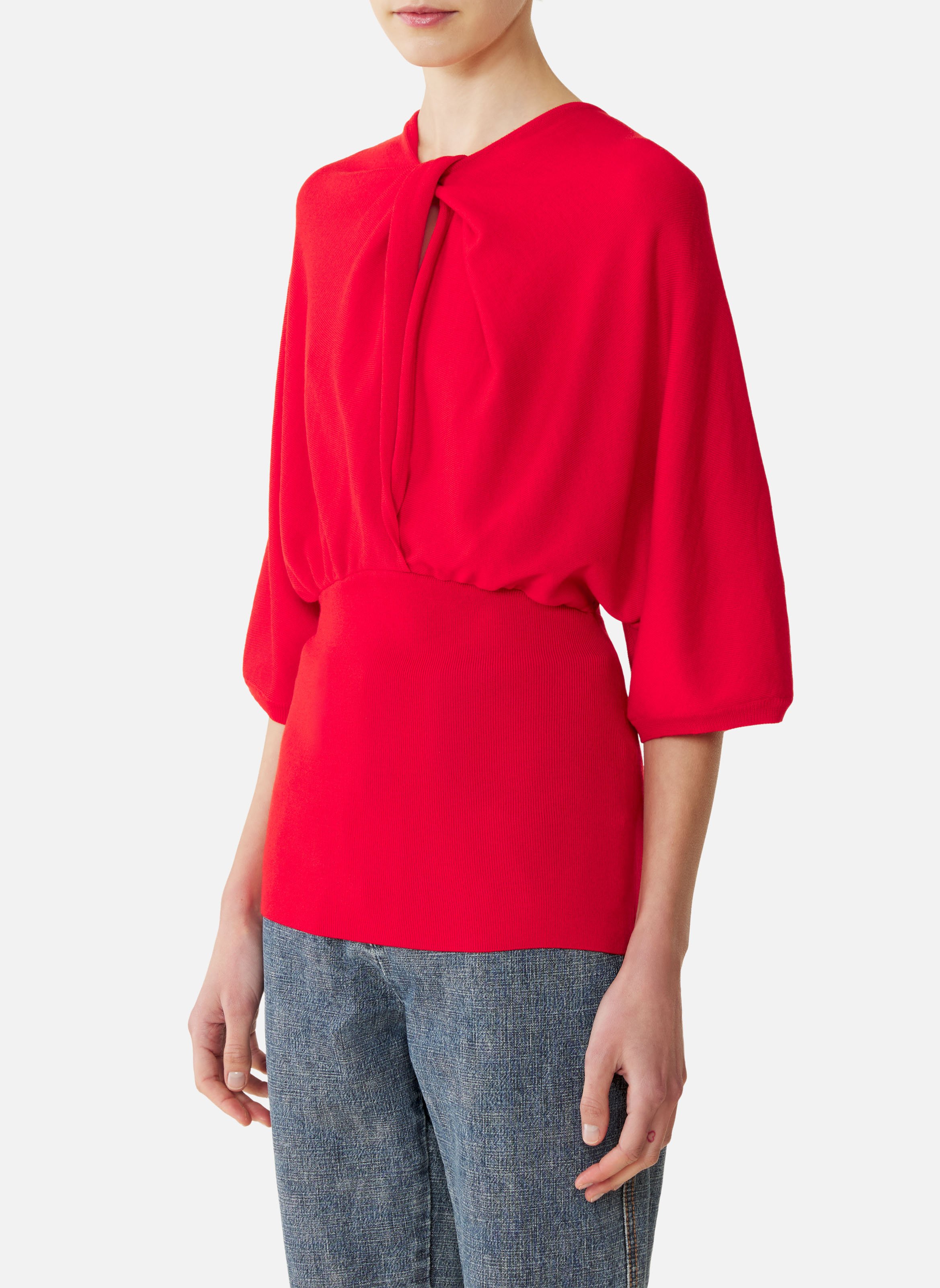 Pull détail noeud en laine mérinos LANVIN Rouge