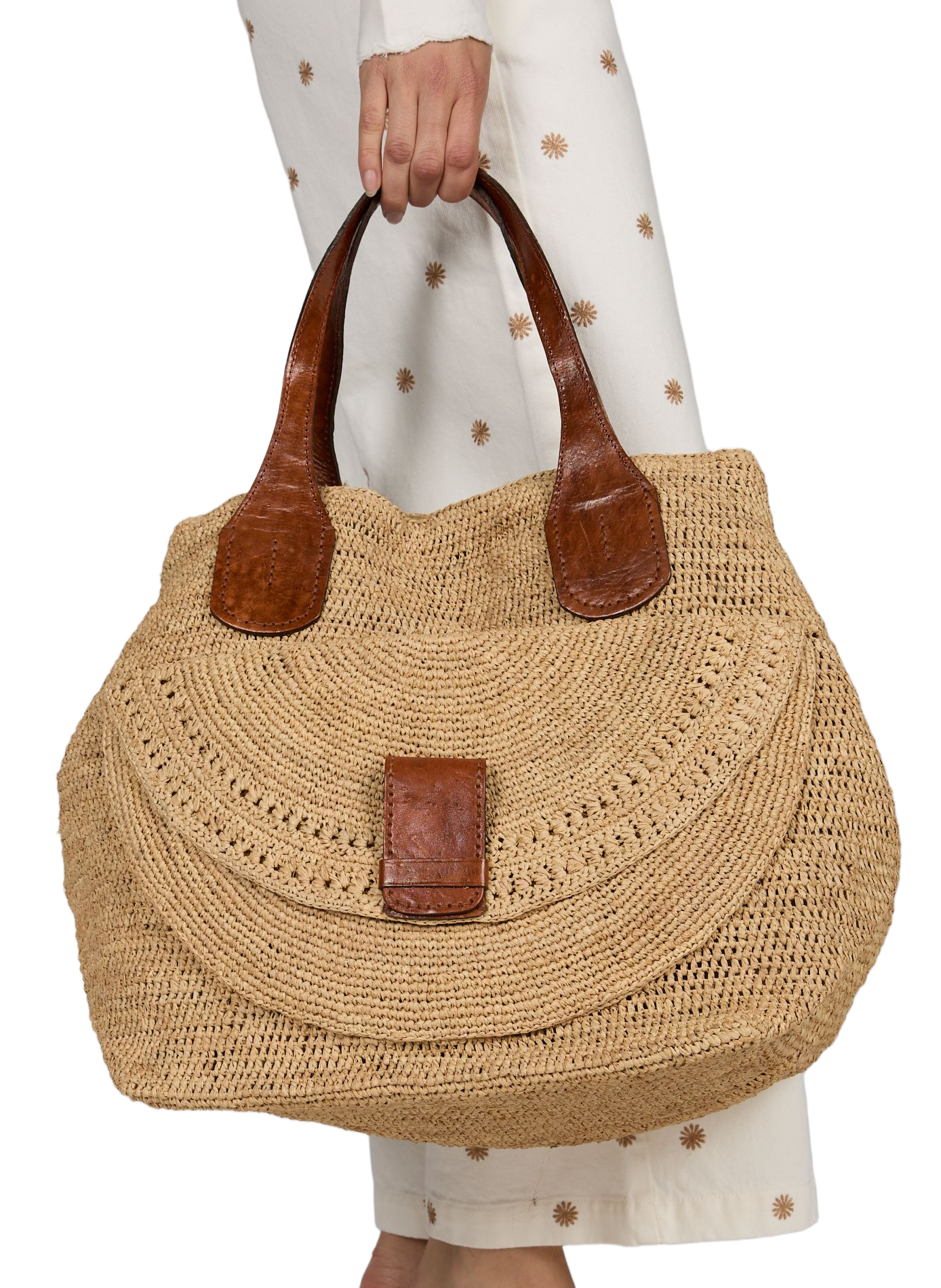 Laza II raffia and cotton bag IBELIV Beige