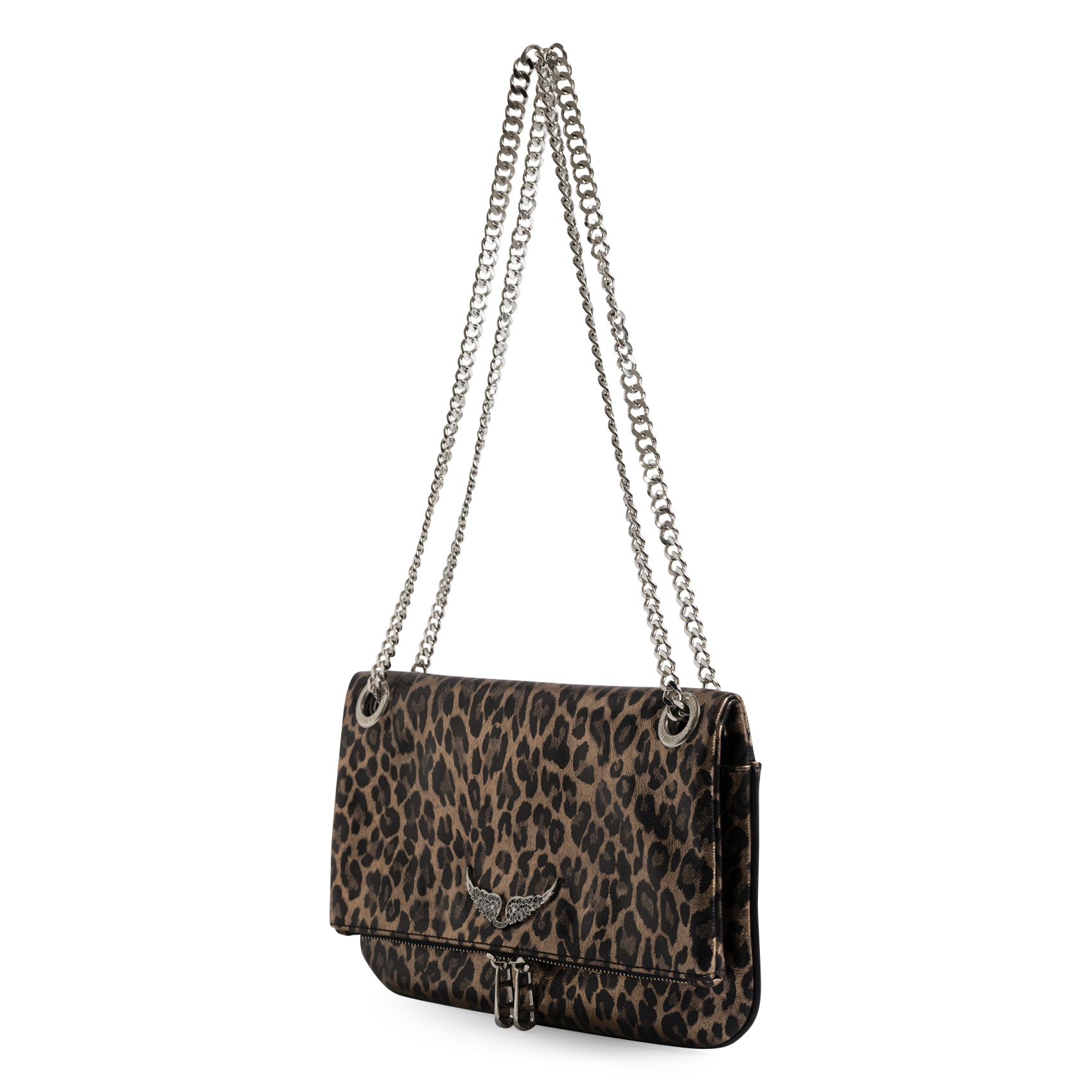 Sac bandoulière léopard métallisé en cuir rock ii ZADIG&VOLTAIRE Argent