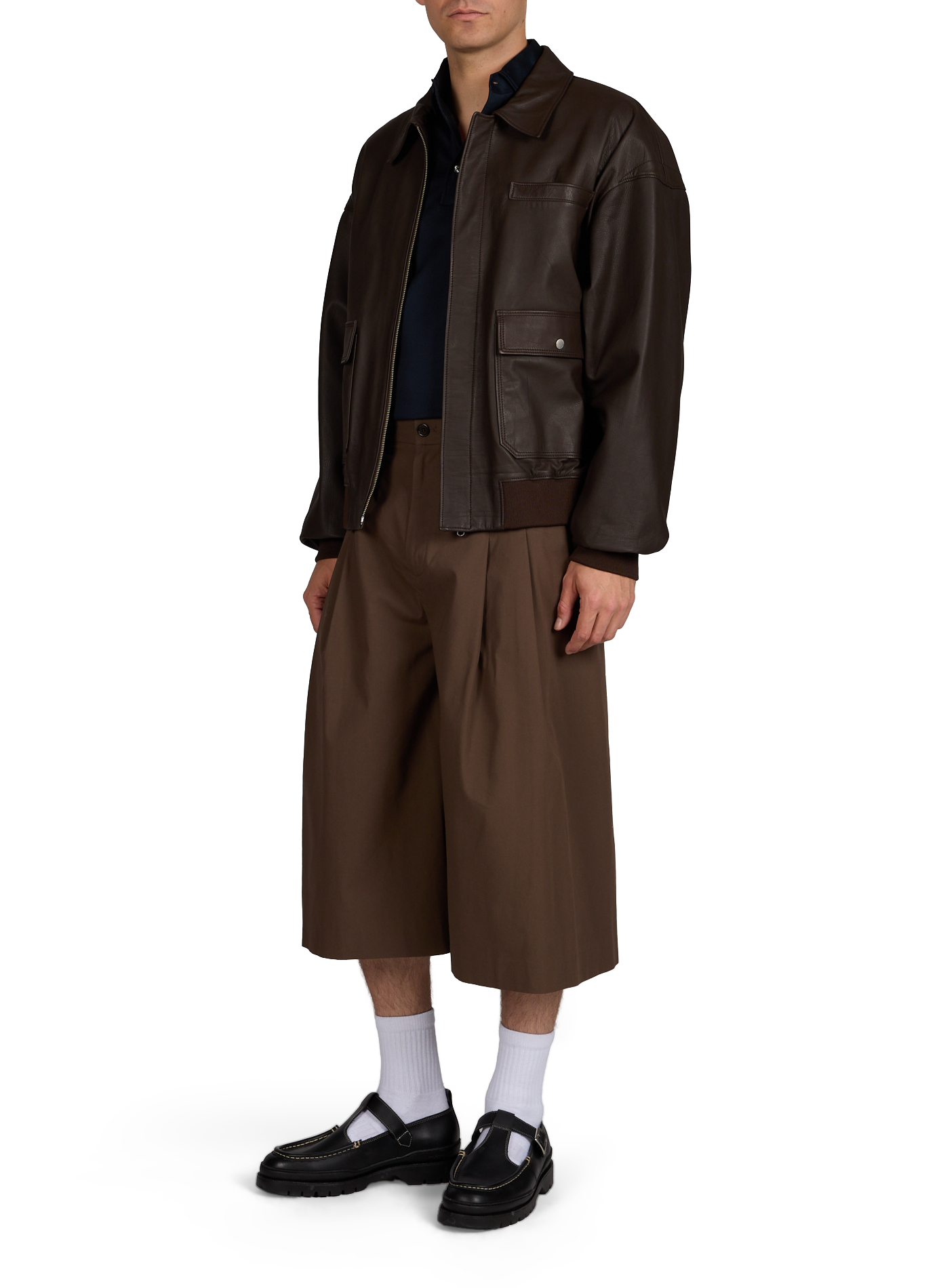 Bomber with chest pocket in leather CARRER Brown
