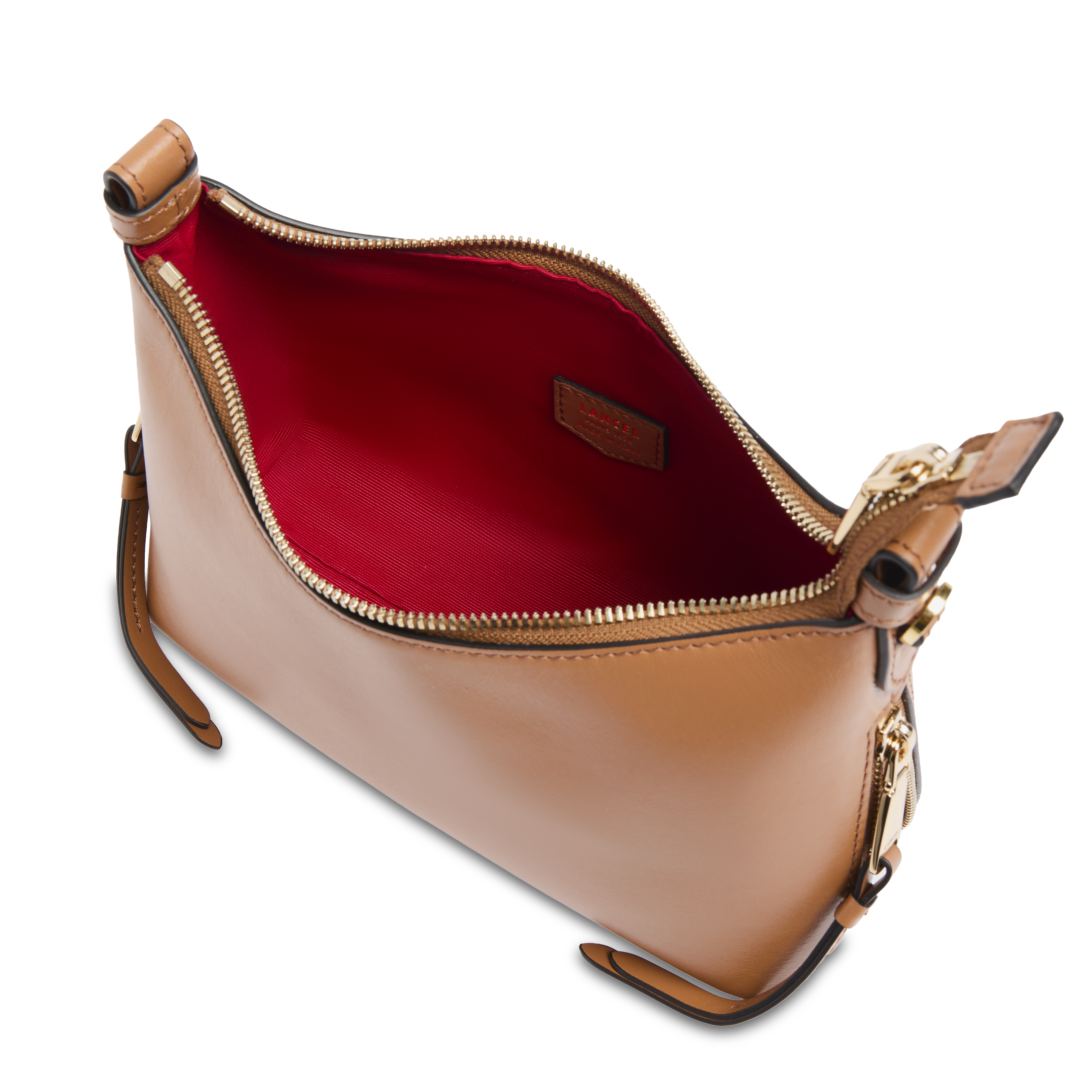 Lancel origami rits baby hobo tas, gemaakt van zacht kameelkleurig glad kalfsleer. LANCEL Bruin