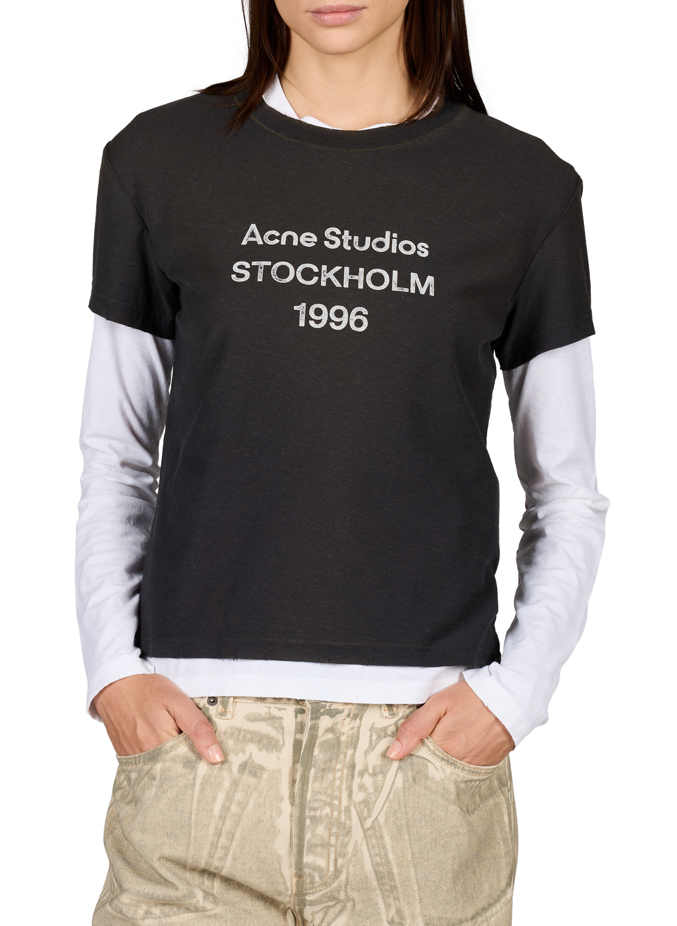 T-Shirt mit Logo aus Baumwollmischung ACNE STUDIOS Schwarz