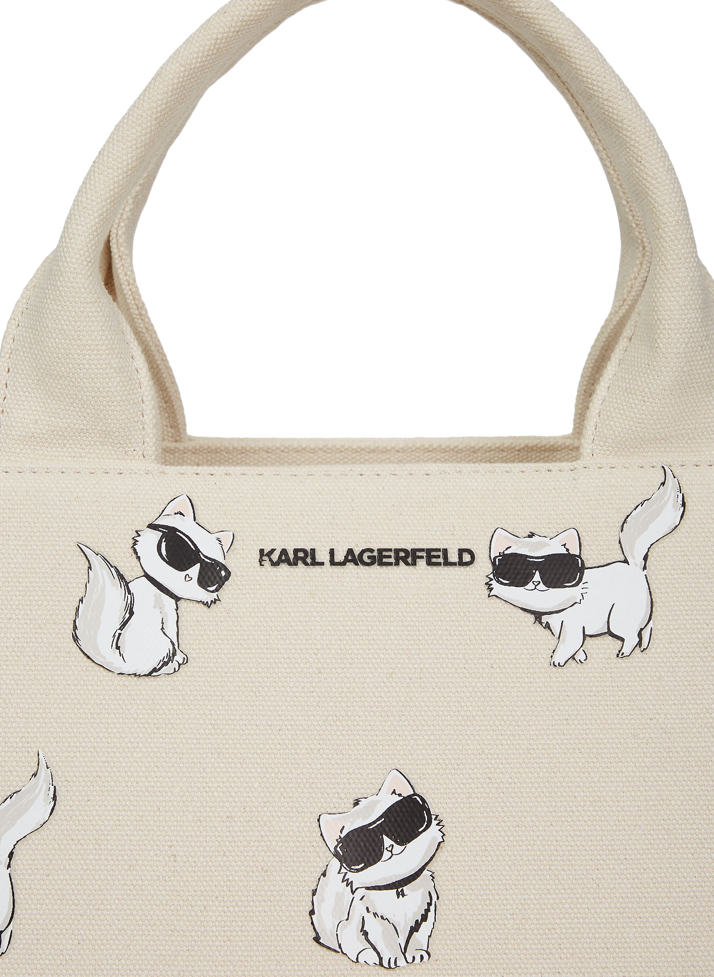 Einkaufstasche aus bedruckter Baumwolle IKON CHOUPETTE MD SQUARE TOTE. KARL LAGERFELD Beige