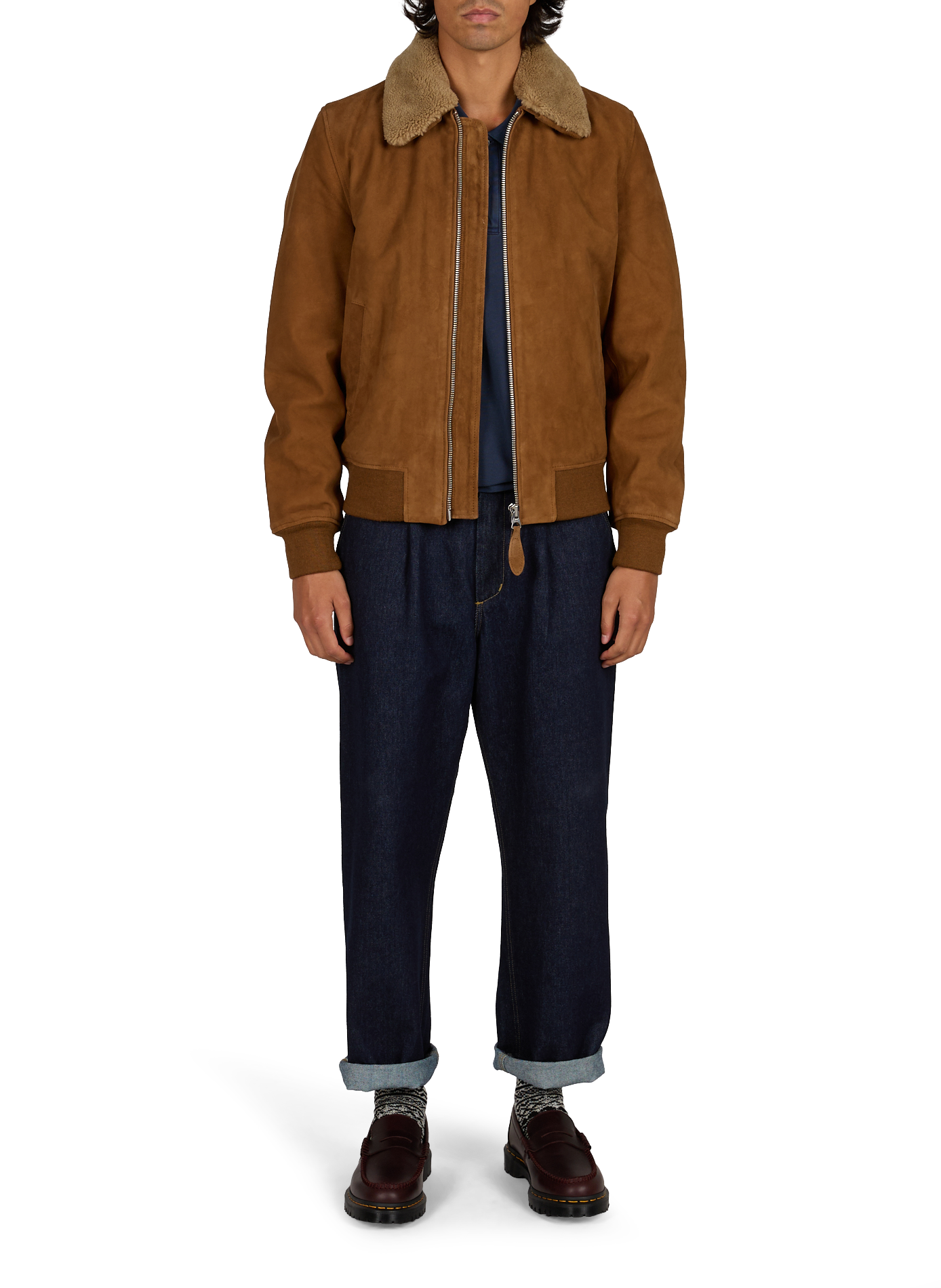 Blouson droit en cuir suédé SCHOTT Marron