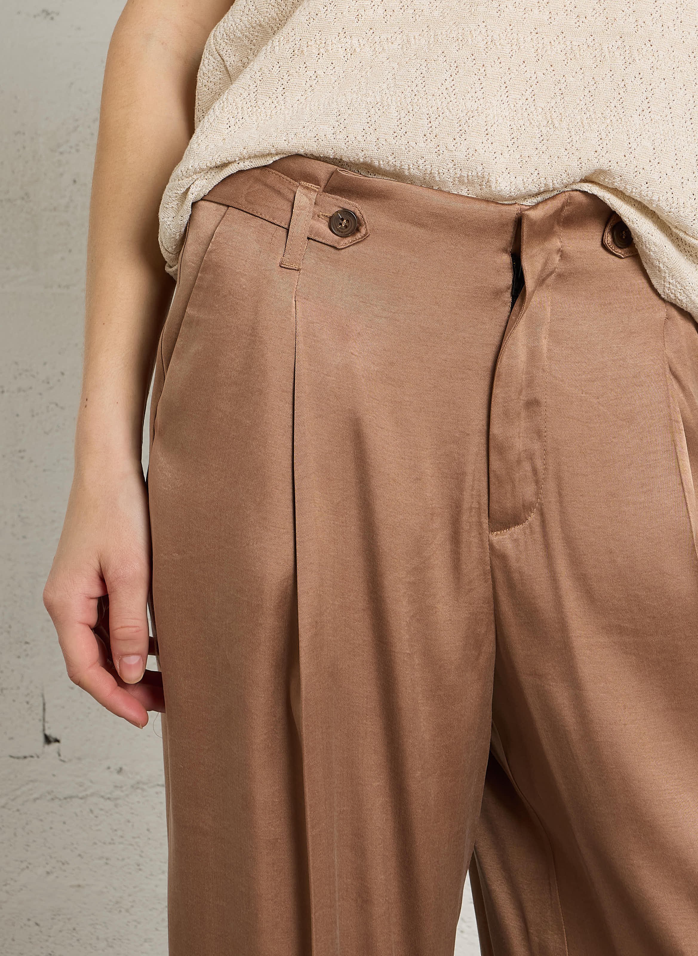 Pantalon large satiné IKKS Marron
