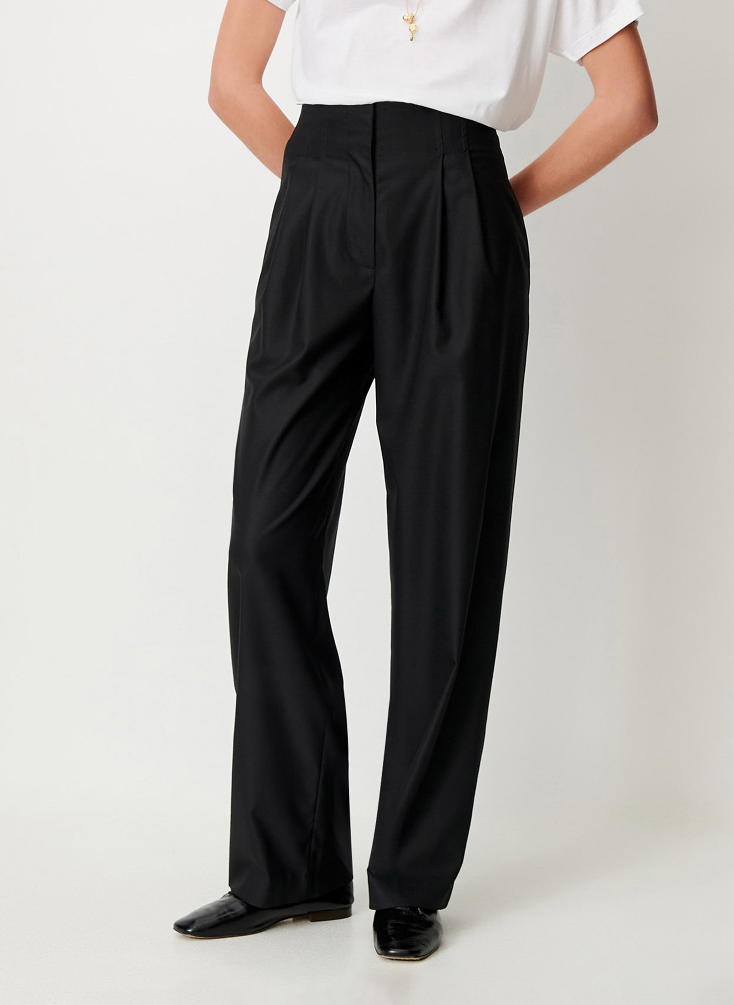 Pantalon droit taille haute à pinces bodam SESSUN Noir
