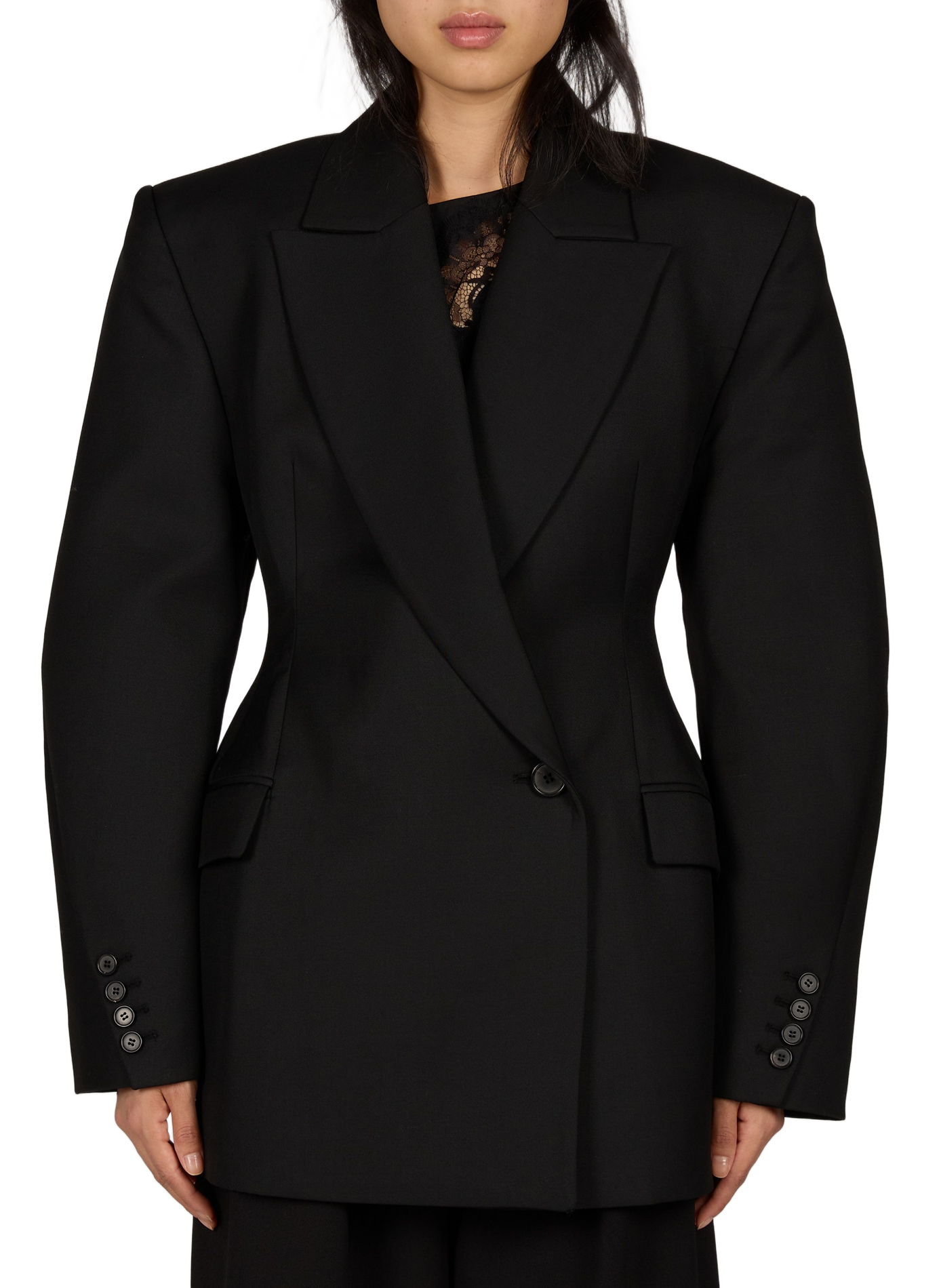 Structured tailored-collar fitted blazer SOURCE UNKNOWN Black