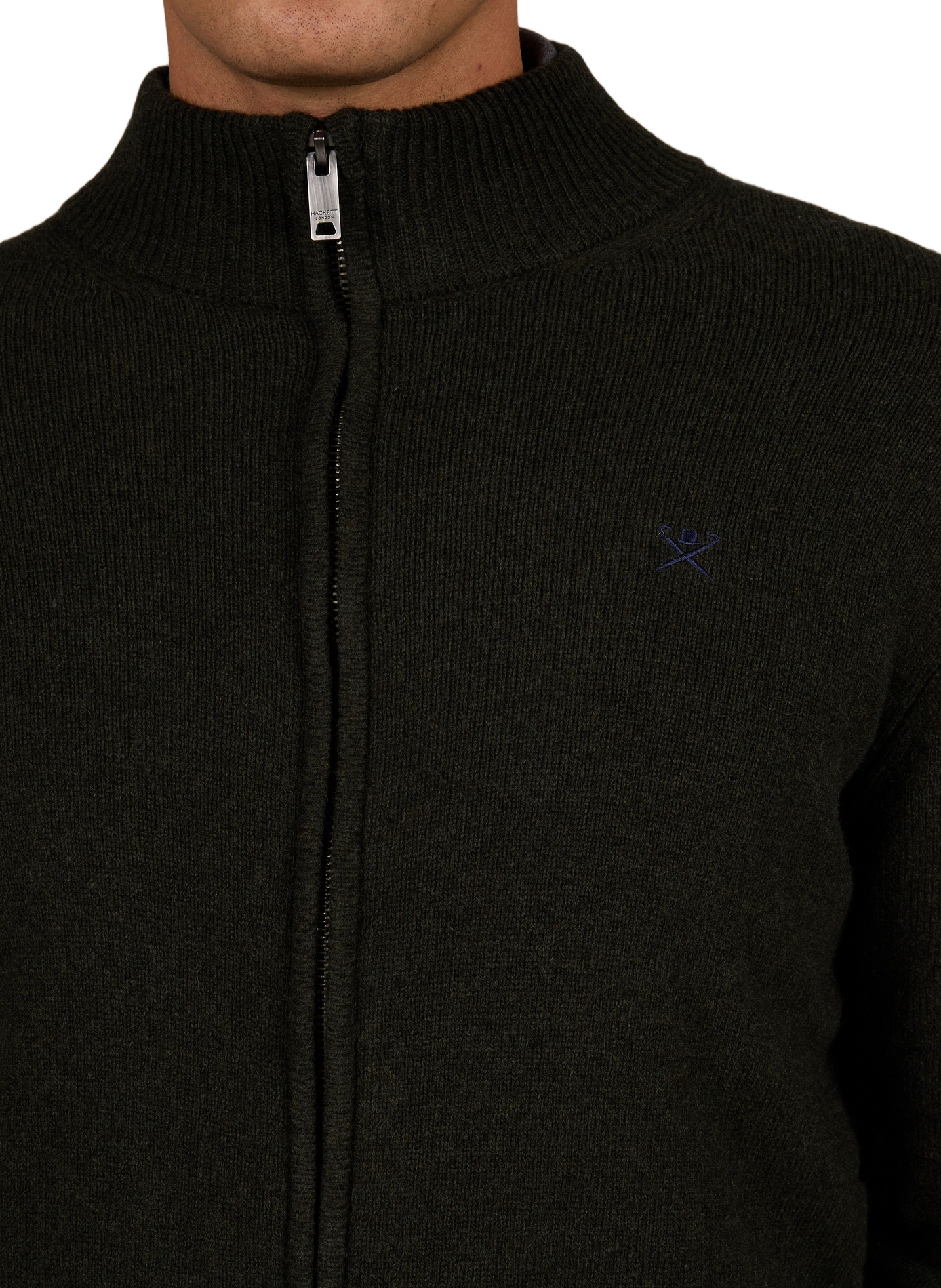 Gilet zippé col montant en laine HACKETT Vert