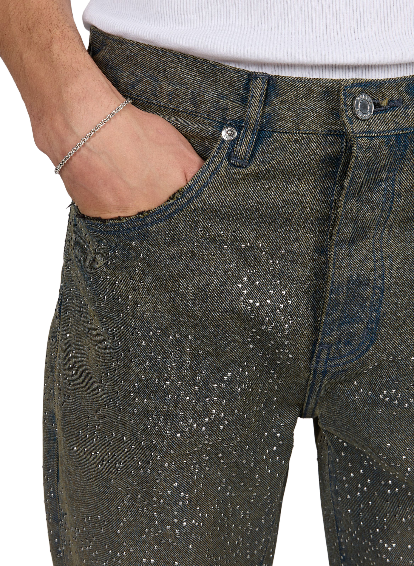 Gerade geschnittene, verwaschene Jeans mit Strasssteinen PURPLE BRAND Blau
